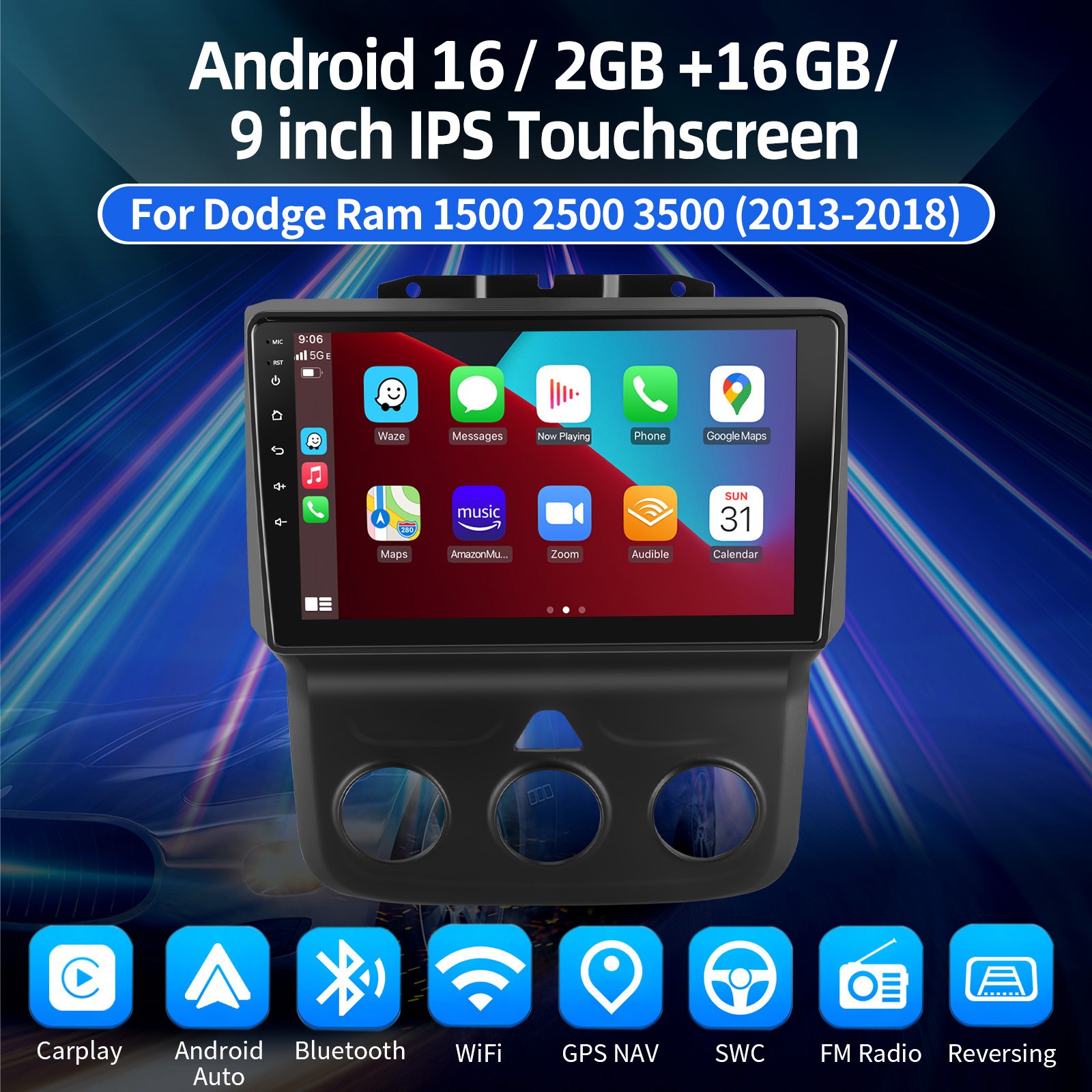 Android 16 Car Stereo for Dodge RAM 1500 2500 3500 2013 2014 2015 2016 2017 2018