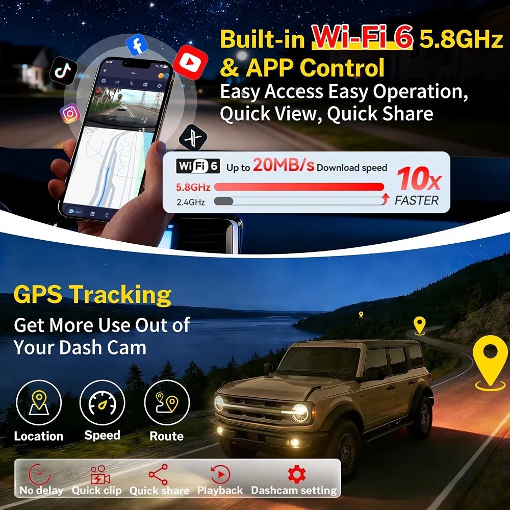4K Dash Cam Front & Rear Ford Bronco 2021-2024 OEM Look WiFi GPS 128GB Model A