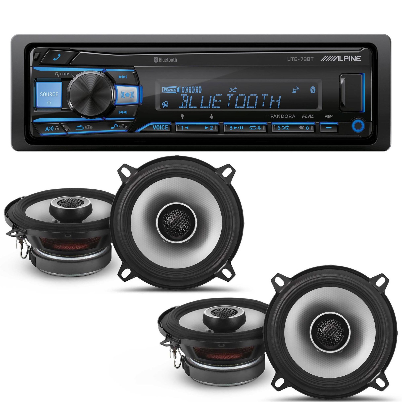Alpine UTE-73BT Receiver with 2 Pairs Alpine S2-S50 5.25″ Coax Speakers