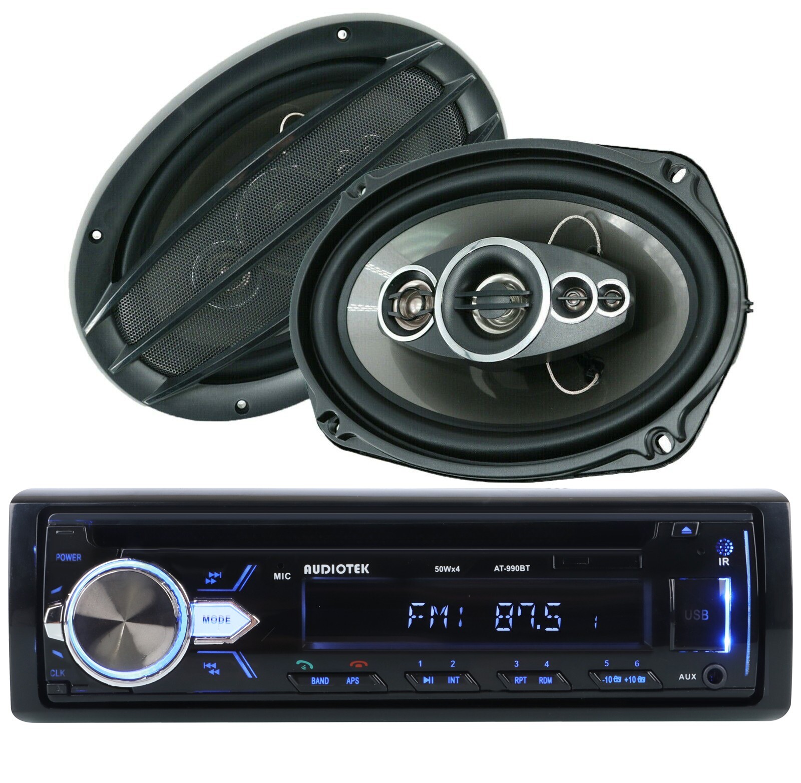 Audiotek Car Stereo CD Bluetooth Receiver 2x Audiobank 6×9″ Coaxial Speakers