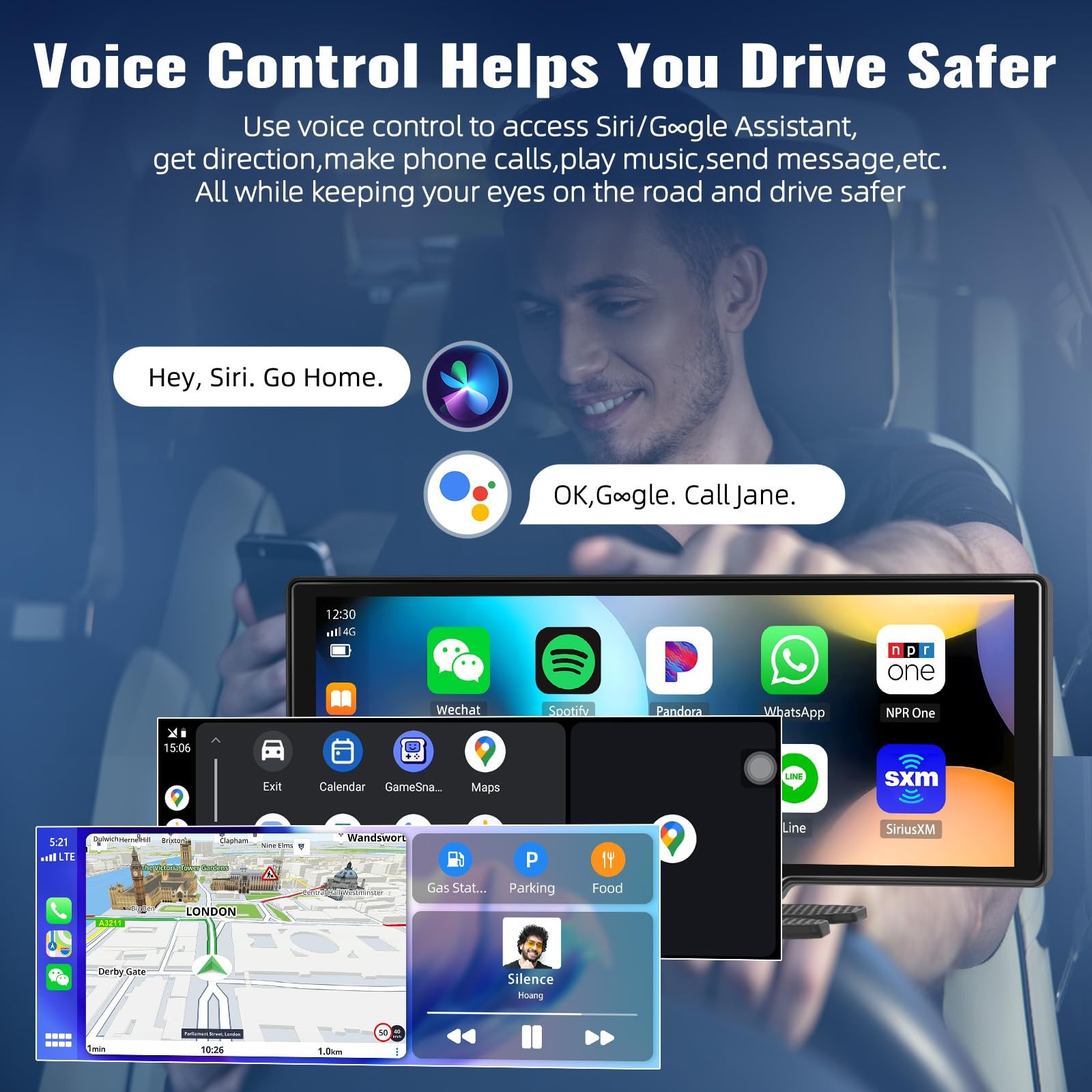 Wireless Apple Carplay & Android Auto 10.26 Inch HD Touch Screen Portable Car…