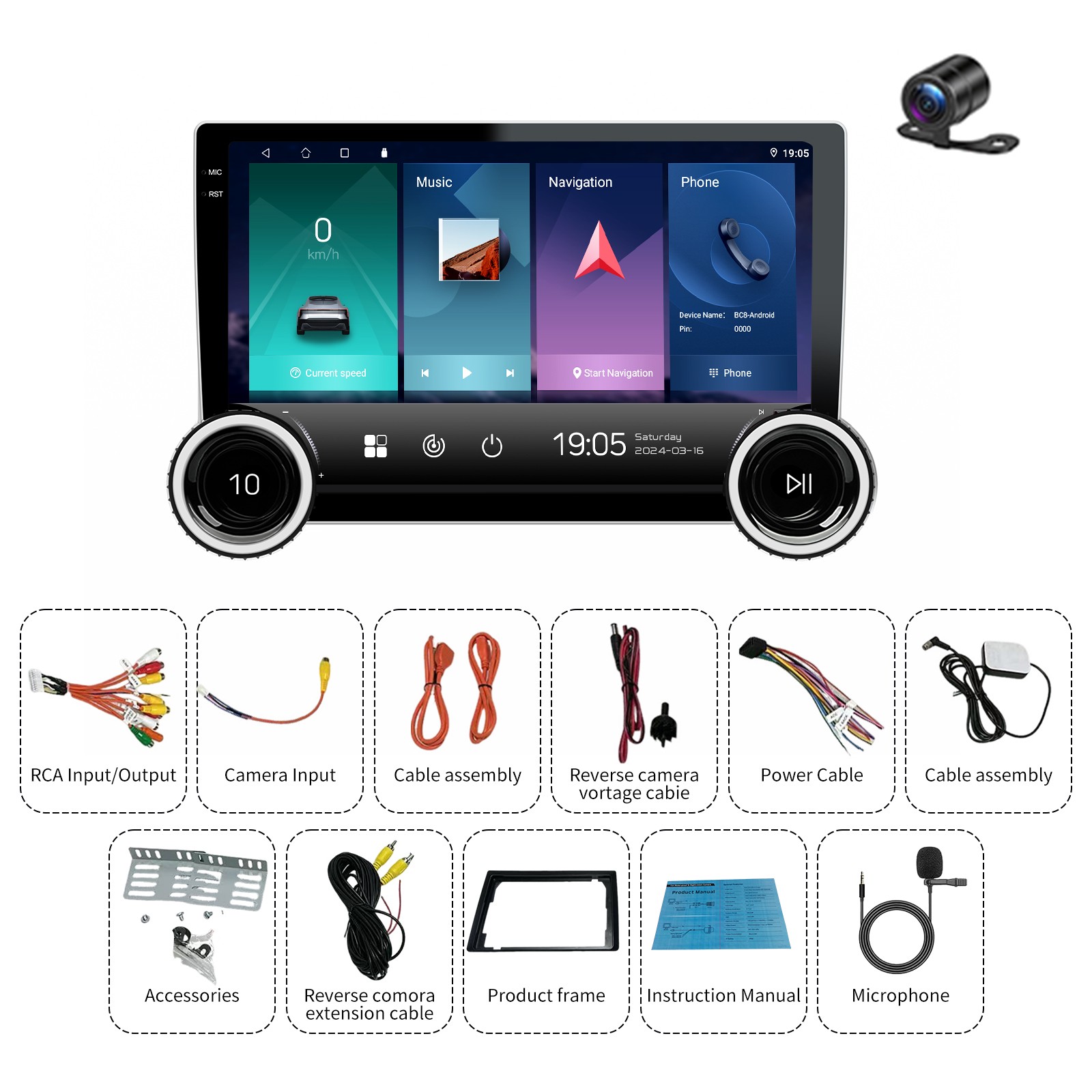 10.1″ 2 Din Touch Screen Stereo Bluetooth Radio Apple Carplay Android Auto + Cam