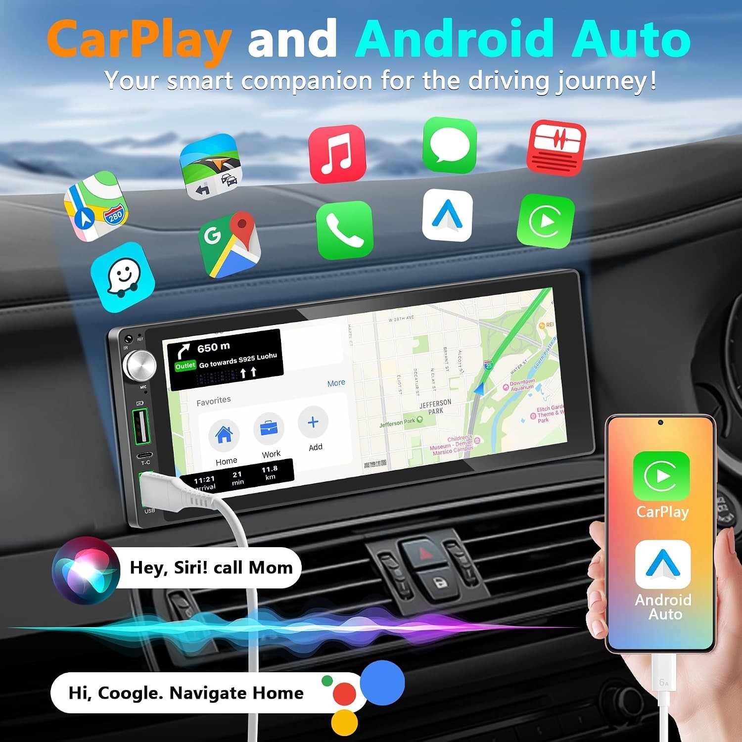 Ultimate Single Din Car Stereo with Backup Camera, Apple Carplay & Android Auto