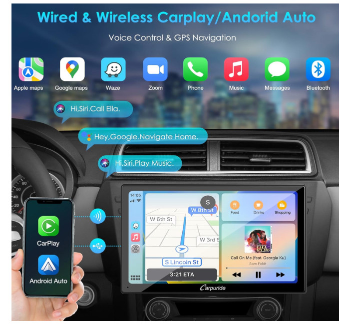 Carpuride 9″ Wireless Car Stereo Apple CarPlay Android Auto Touchscreen