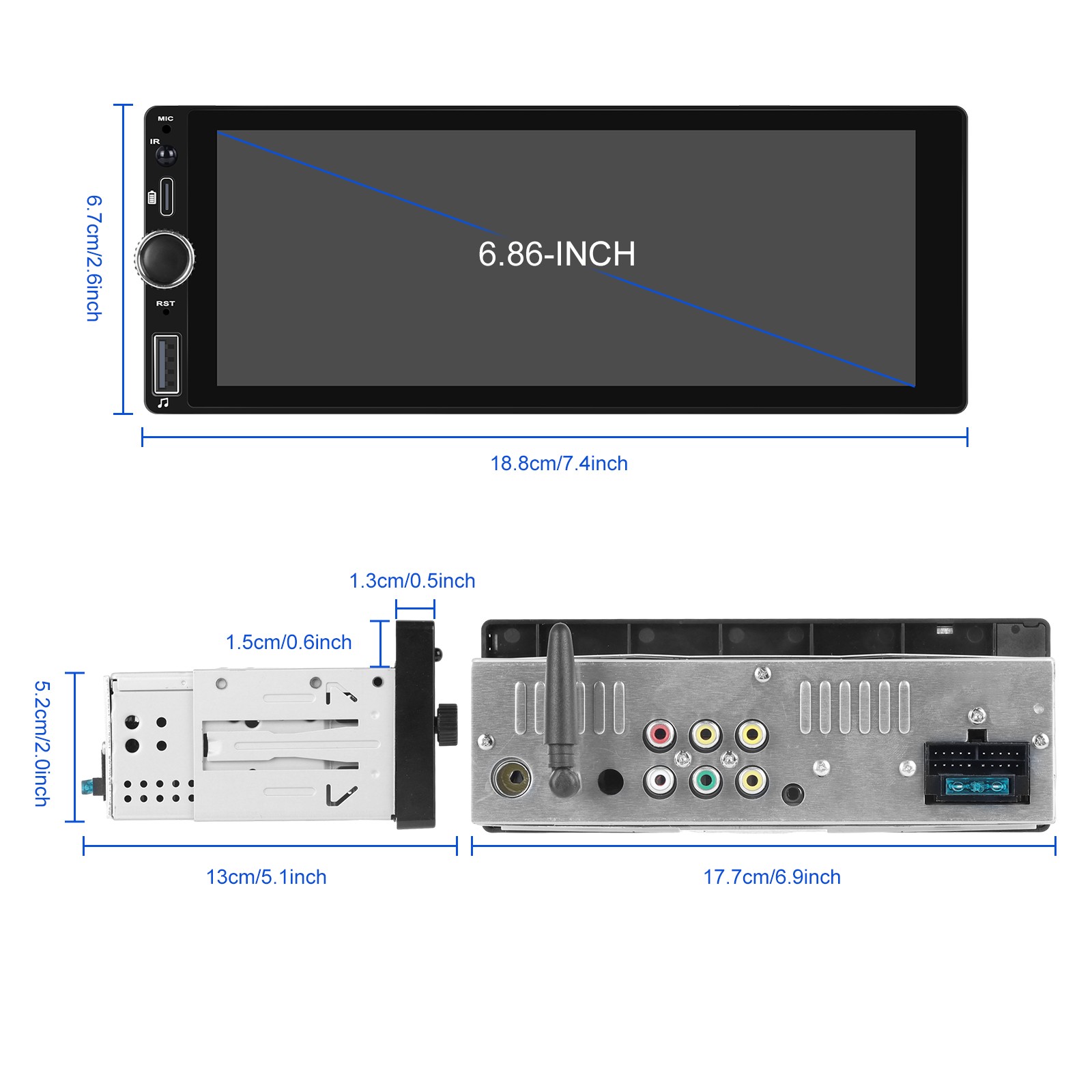 Single 1 Din Android 13 Carplay Car Stereo Radio GPS WIFI BT Touch Screen 6.9″