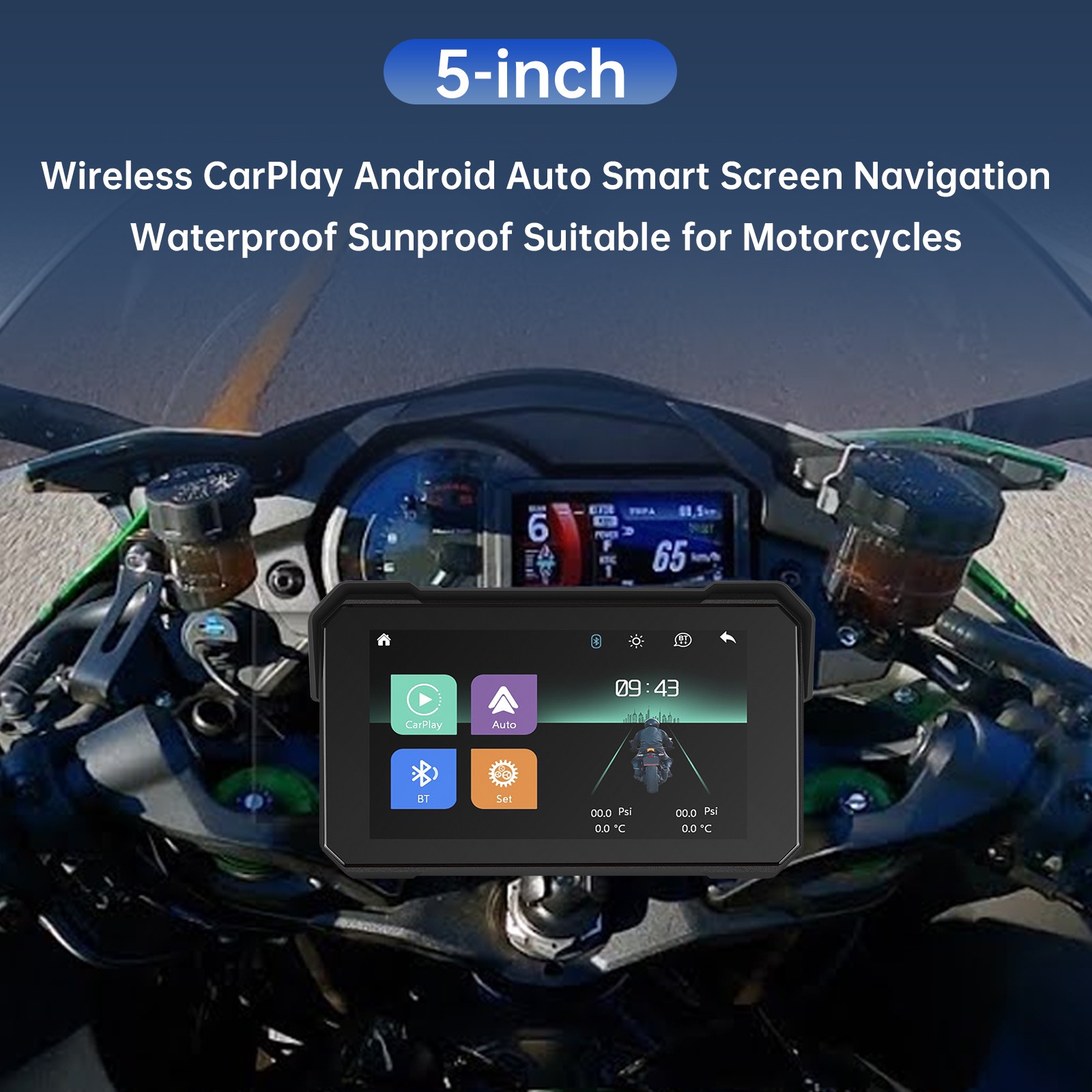 5-inch Wireless CarPlay Android Auto Navigation Sunproof for Motorcycles