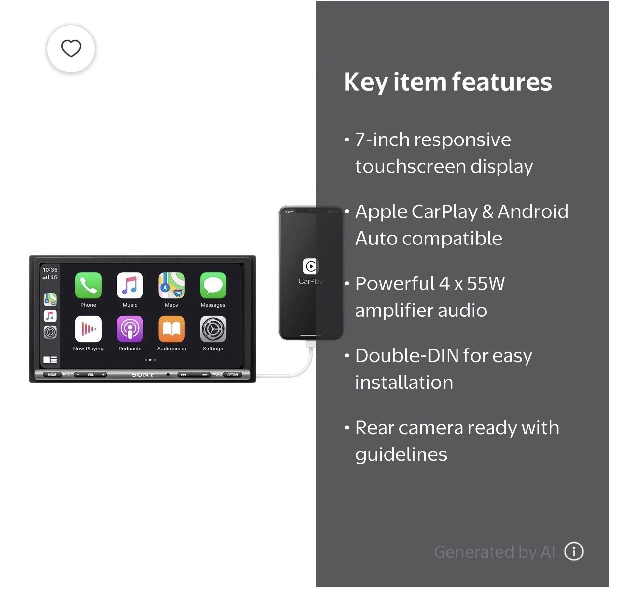 Sony XAV-AX150 Apple CarPlay/Android Auto 7″ Touchscreen-Double-DIN In-Dash Unit