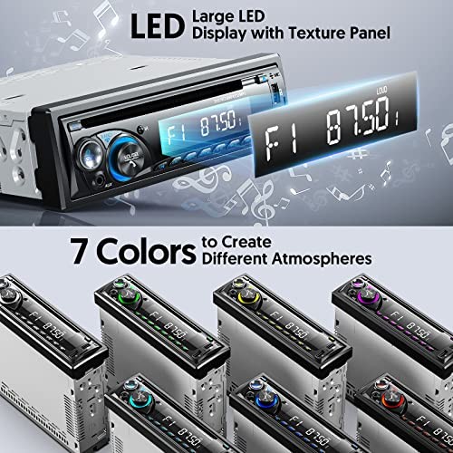 Car Radio Bluetooth with CD DVD Player, Single Din FM/AM Car Stereo Multicolor