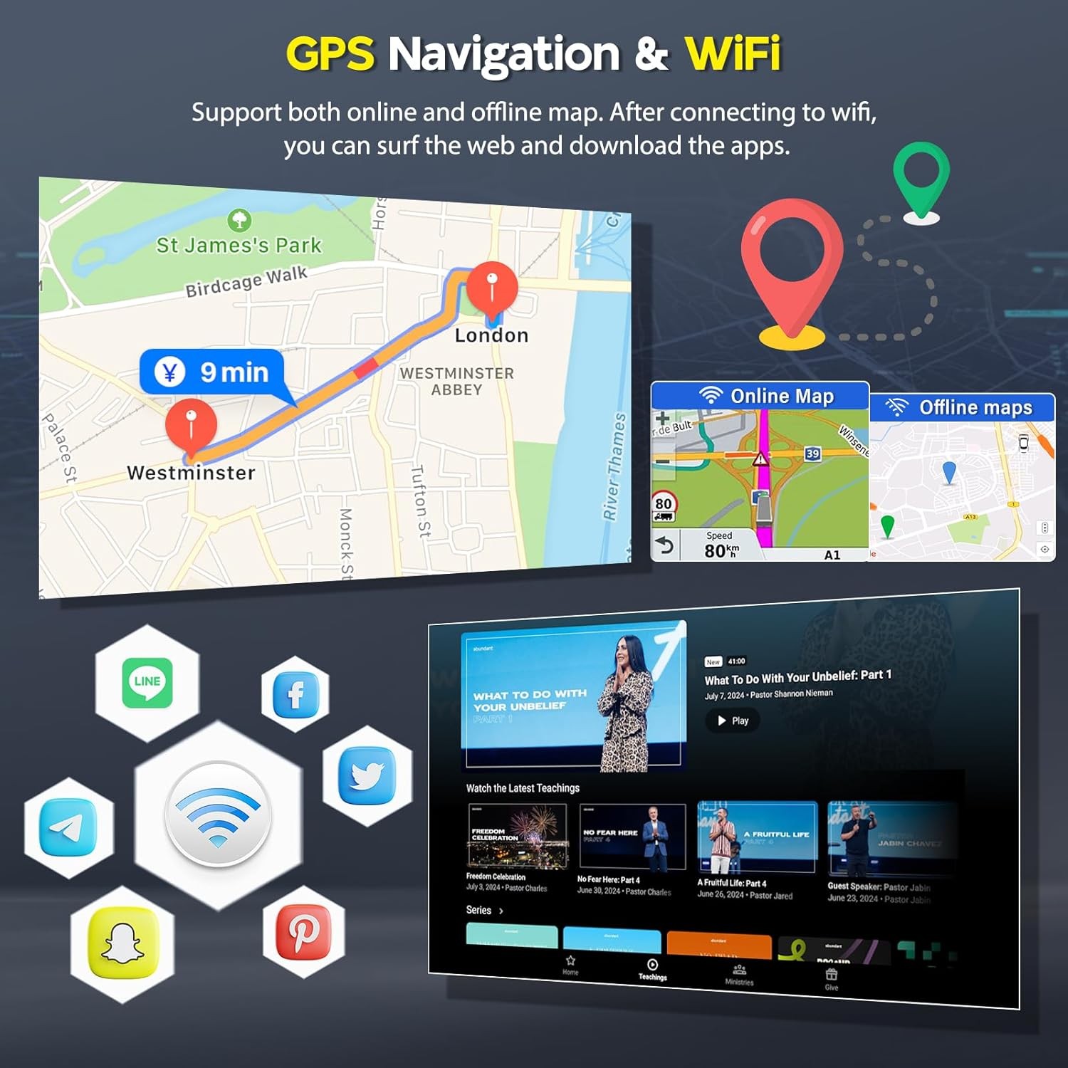2GB+32GB QLED 10.1″ 2DIN Car Stereo Radio Carplay Android 15 4-core Navi WIFI