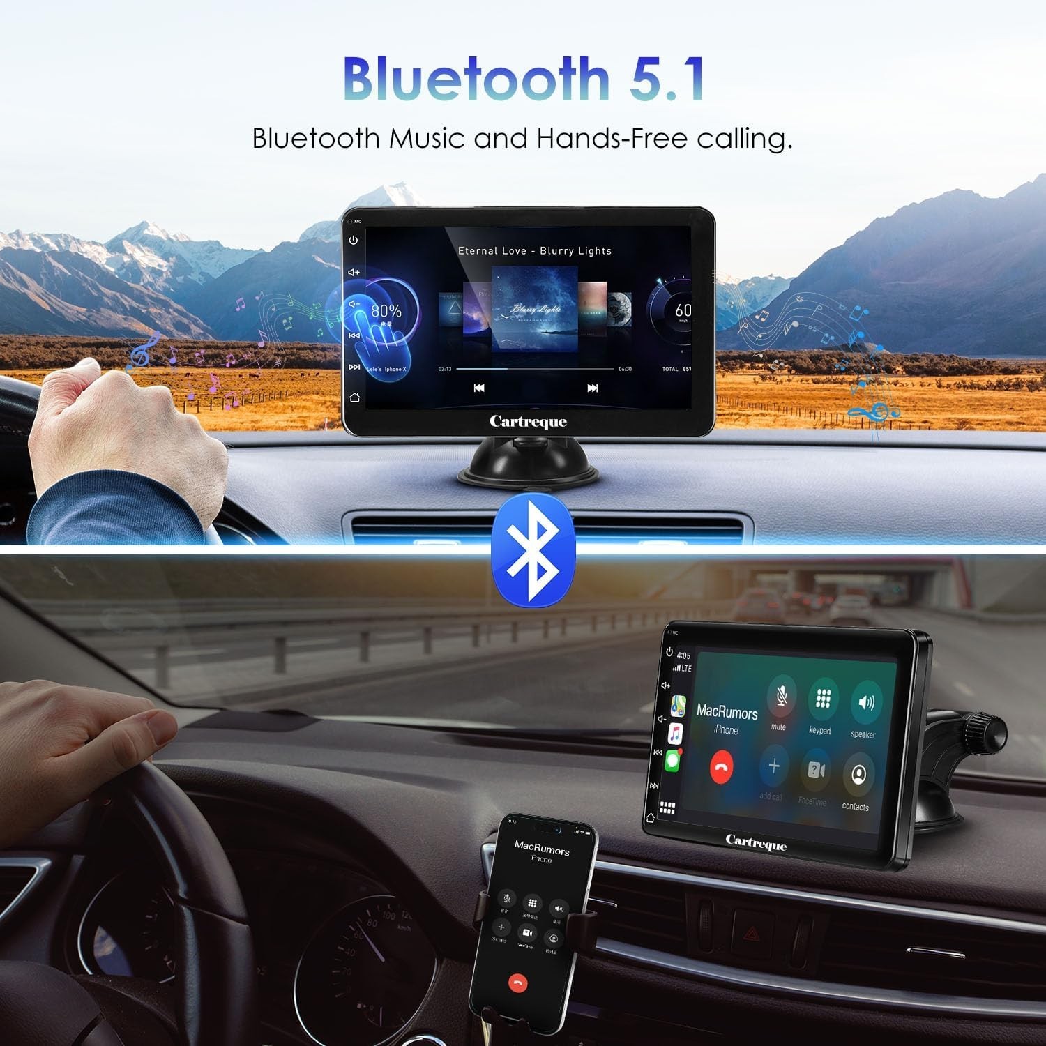 Portable Wireless Carplay Car Stereo, 7 Inch Touchscreen with Apple Carplay and