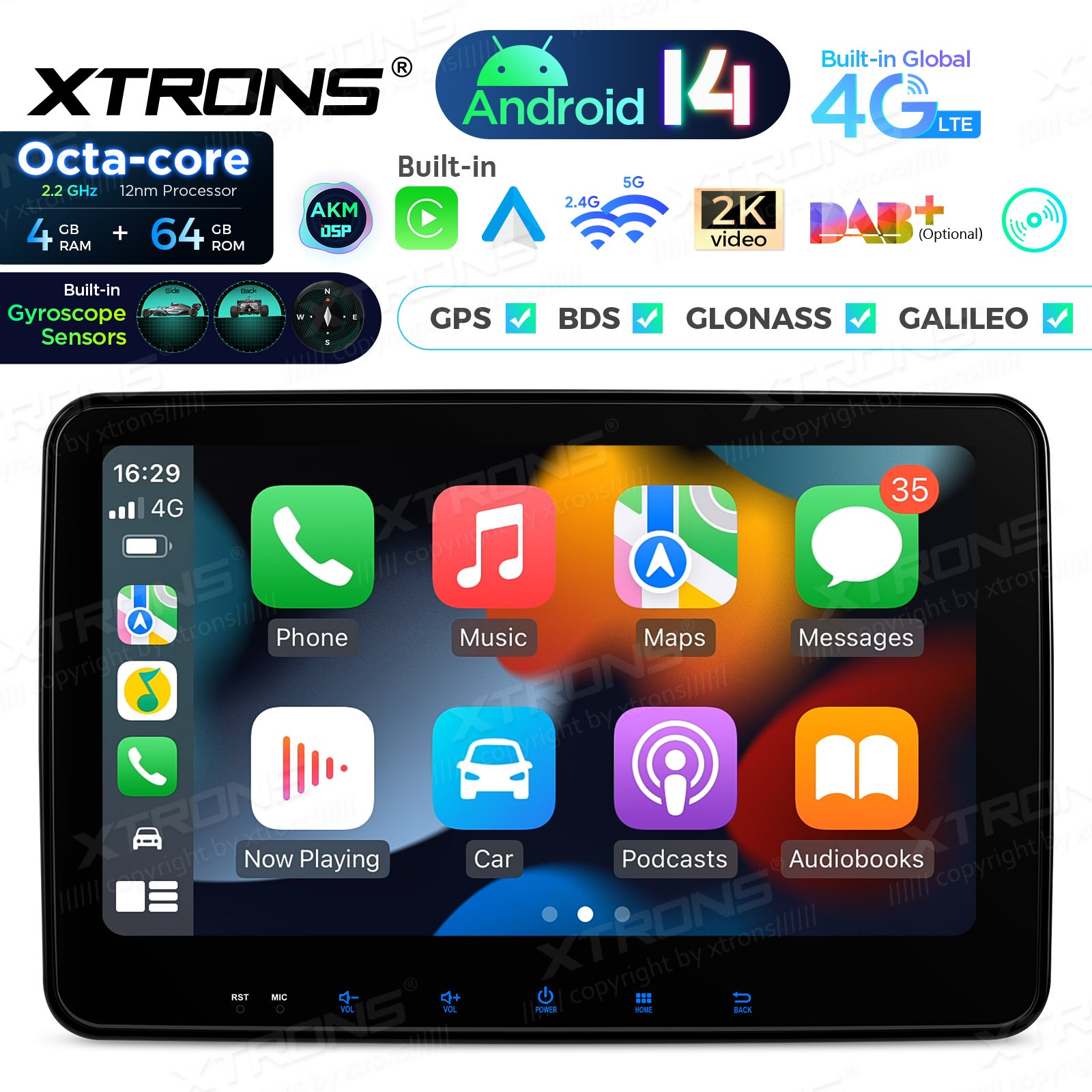 Double Din Android 14 Radio DVD CD Player 10.1 Inch 4G LTE 4GB 64GB GPS DSP BT5