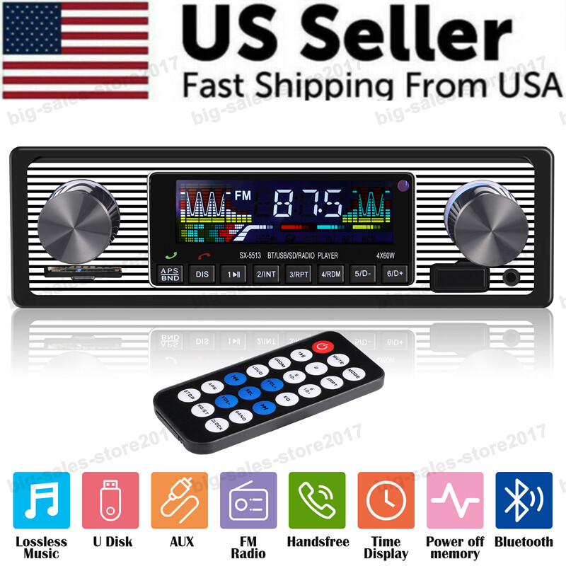 Bluetooth Vintage Car FM Radio MP3 Player USB Classic Stereo Audio Receiver AUX