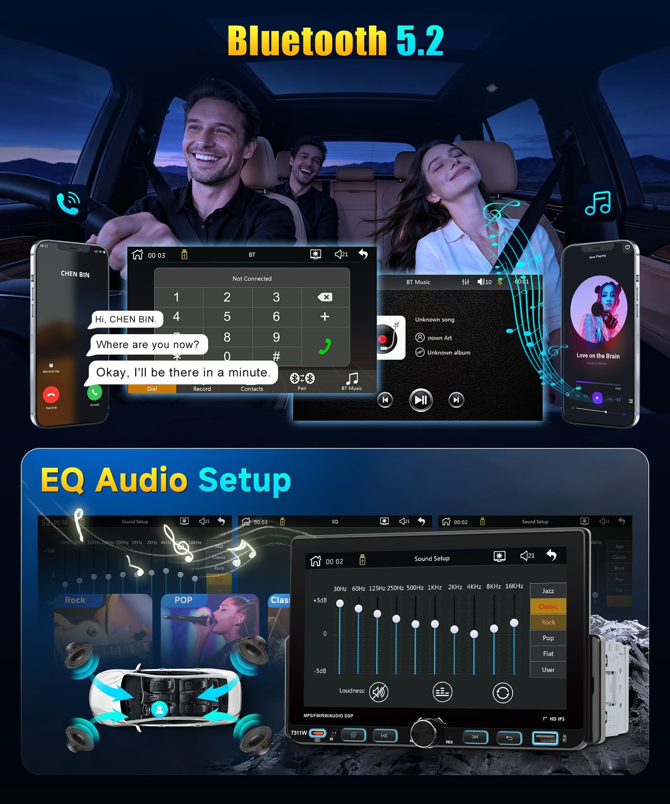 Single DIN Car Stereo with Wireless CarPlay & Android Auto, 7-Inch Touchscree…