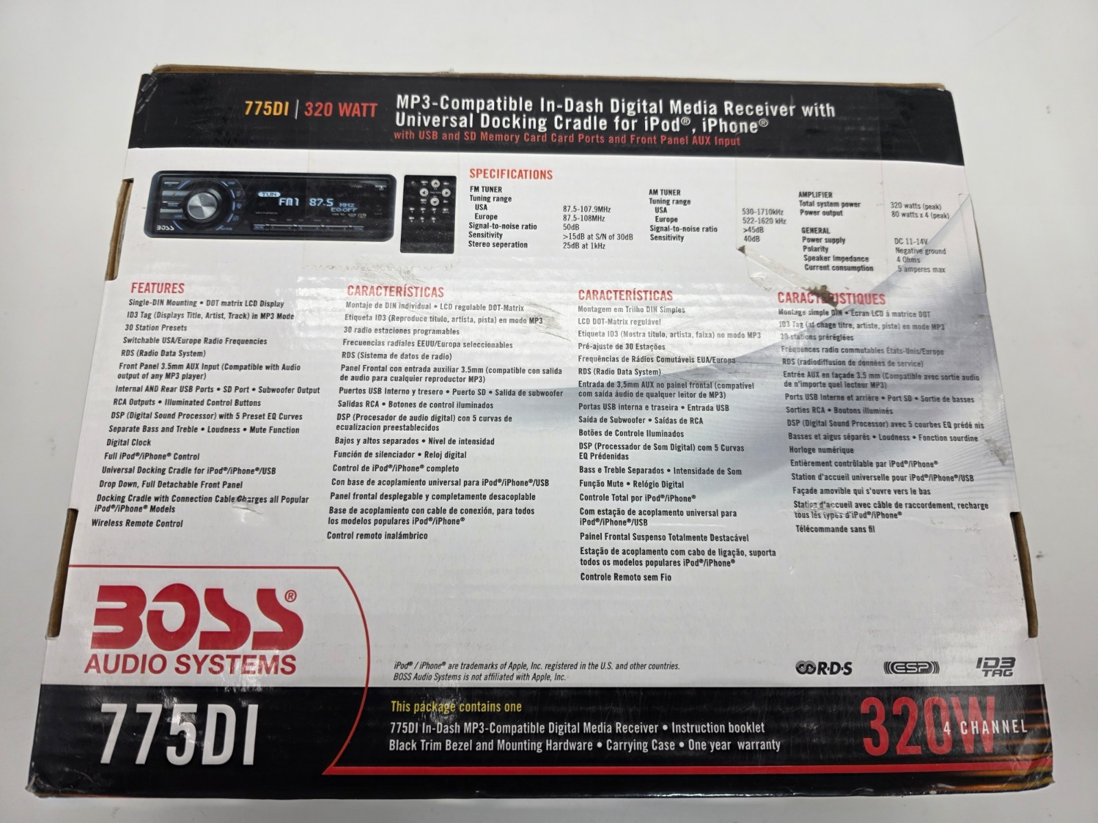 Boss 775DI MP3 In Dash Digital Media Receiver 320 W ~ Open Box NEW