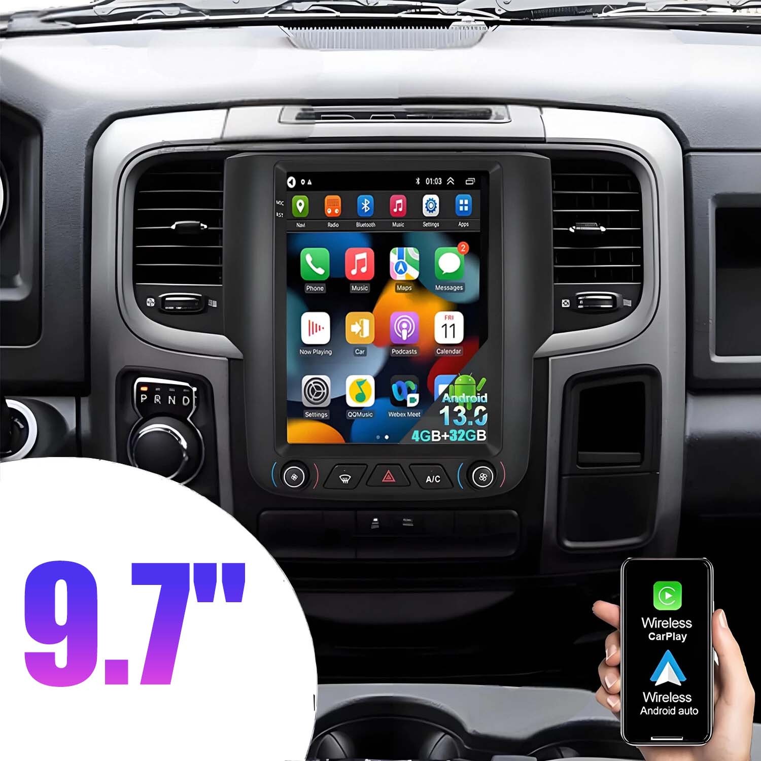 9.7″ For 2013-2018 Dodge Ram 1500 2500 3500 Android 13 Car Stereo Radio GPS Navi
