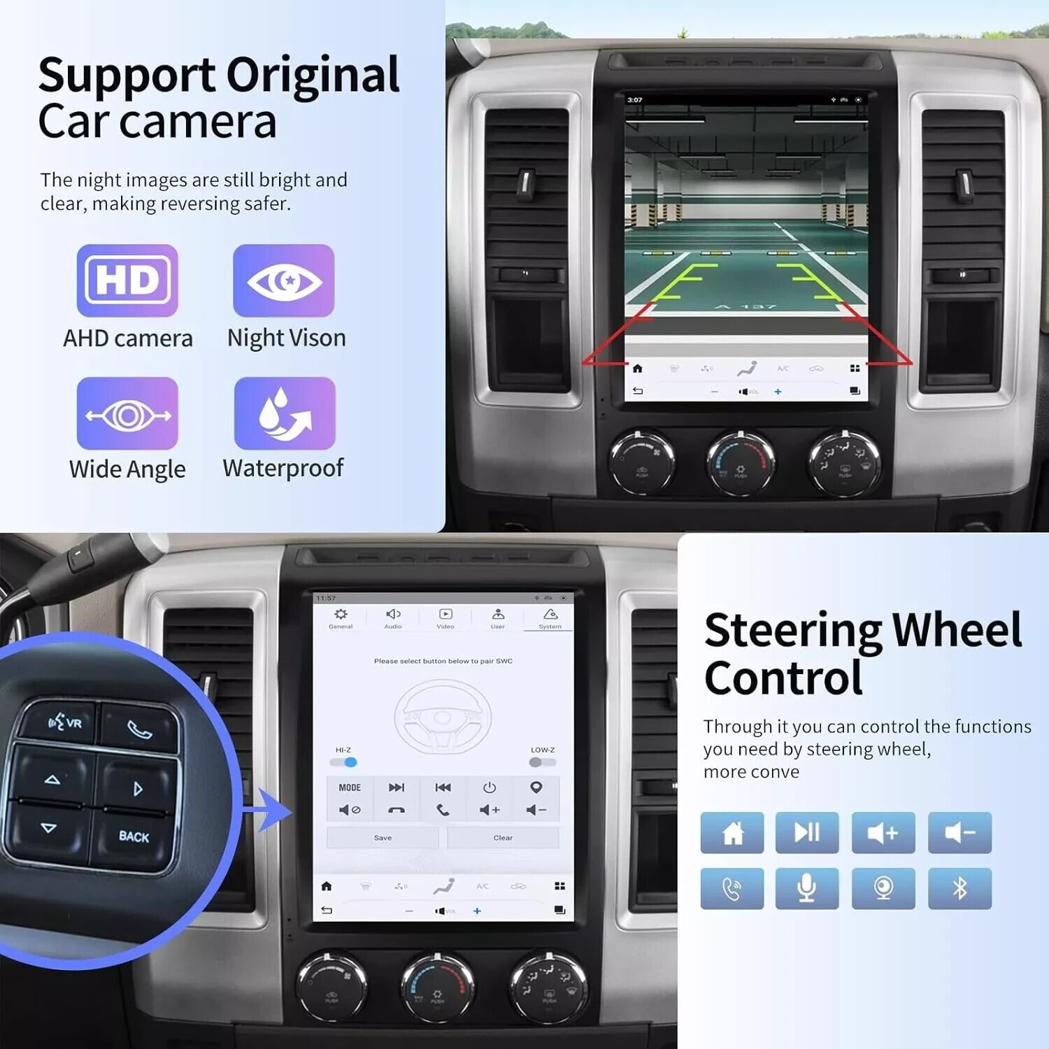 12.1″ Tesla Screen Car Stereo Radio GPS Navi 6+128GB For Dodge RAM 2009-2012