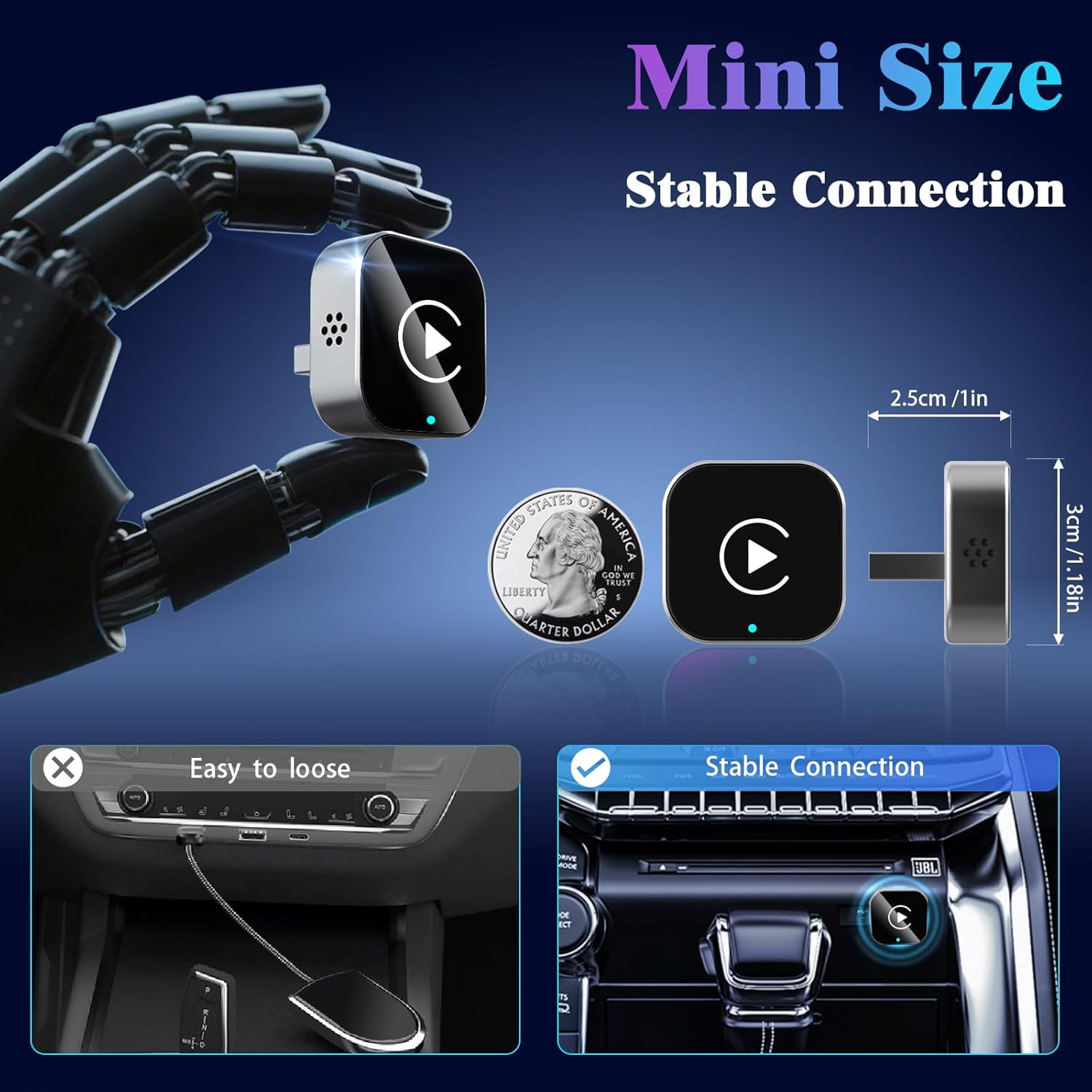 2026 Wireless CarPlay Adapter Upgrade Wired CarPlay to Wireless, Mini USB Design