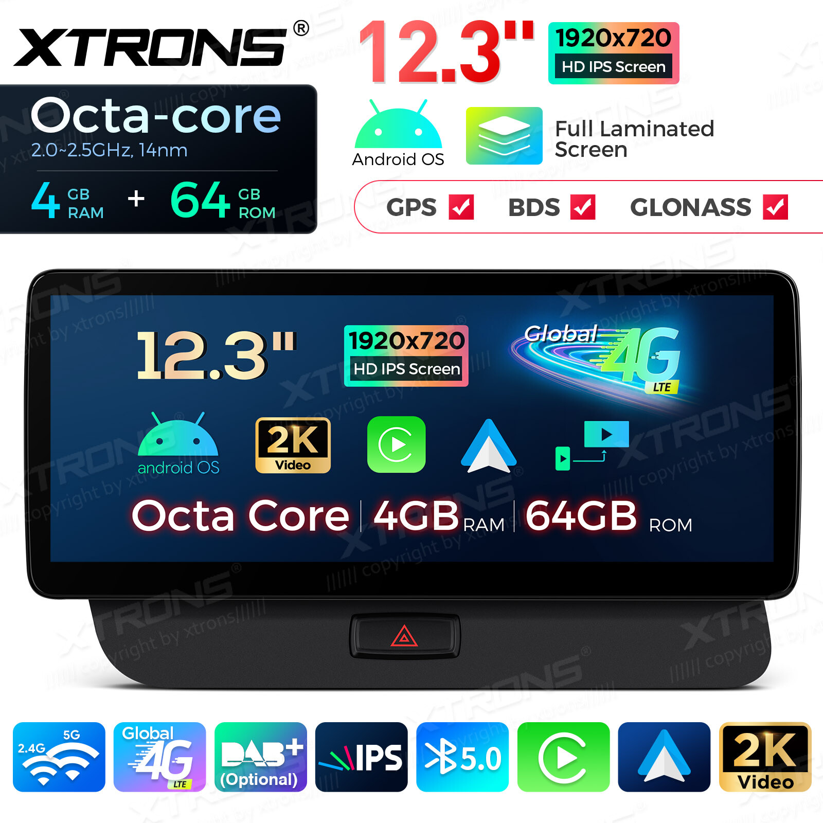 Car GPS Stereo for Audi Q5 2009-2017 Wireless CarPlay Android Auto 12.3 Inch 64G