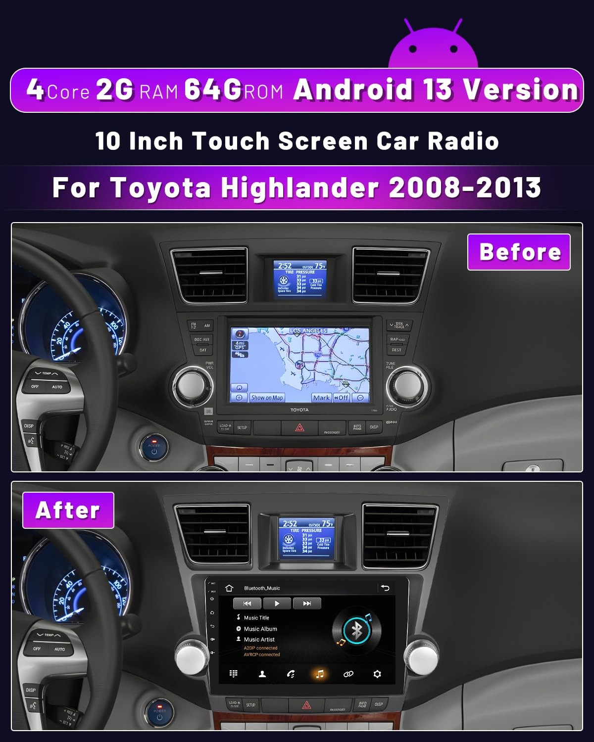1280*800 CarPlay For 2008 2010 2012 Toyota Highlander Car Radio Stereo GPS 64G