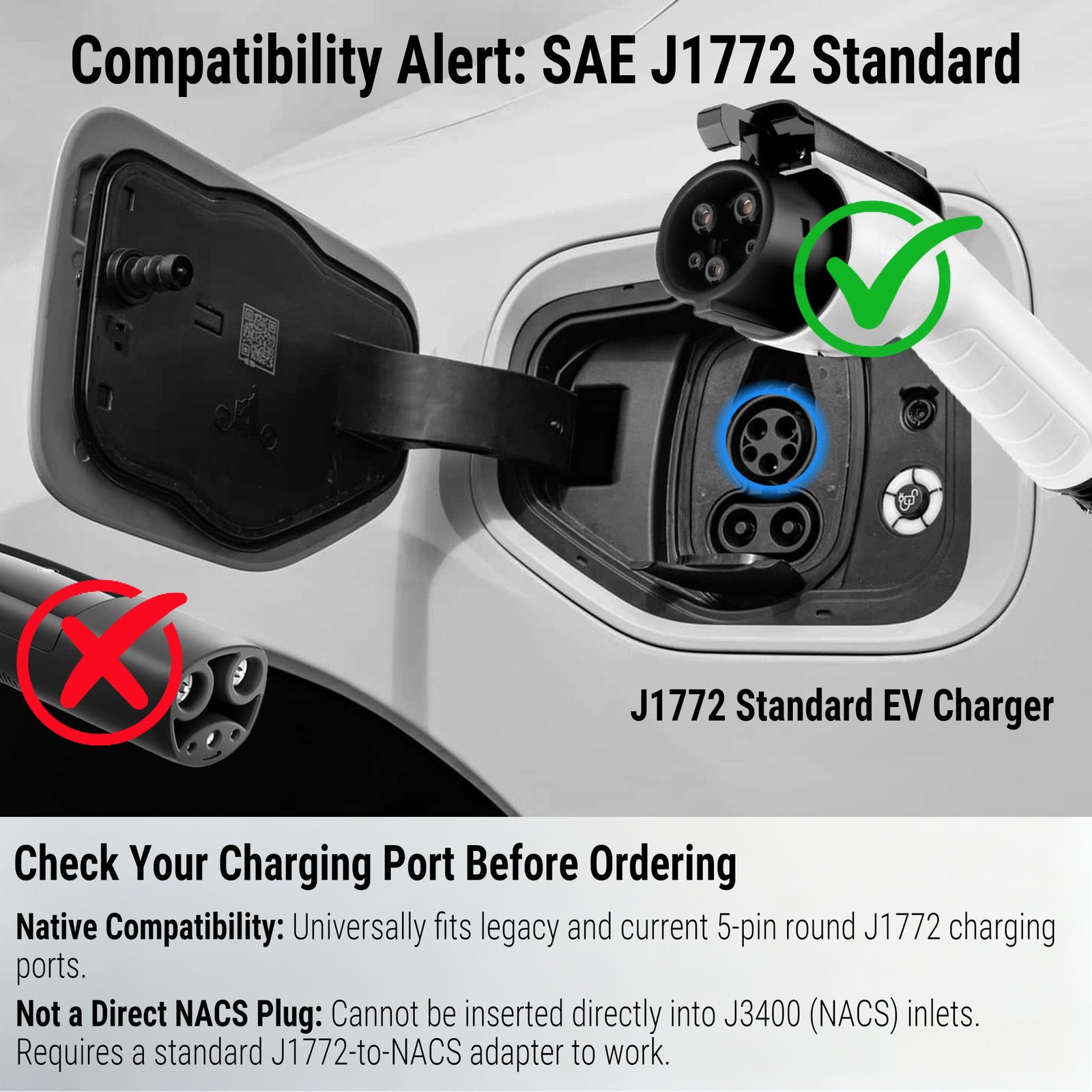 Level 2 Portable EV Charger 240V 24A with Adjustable Current & 25FT Cable