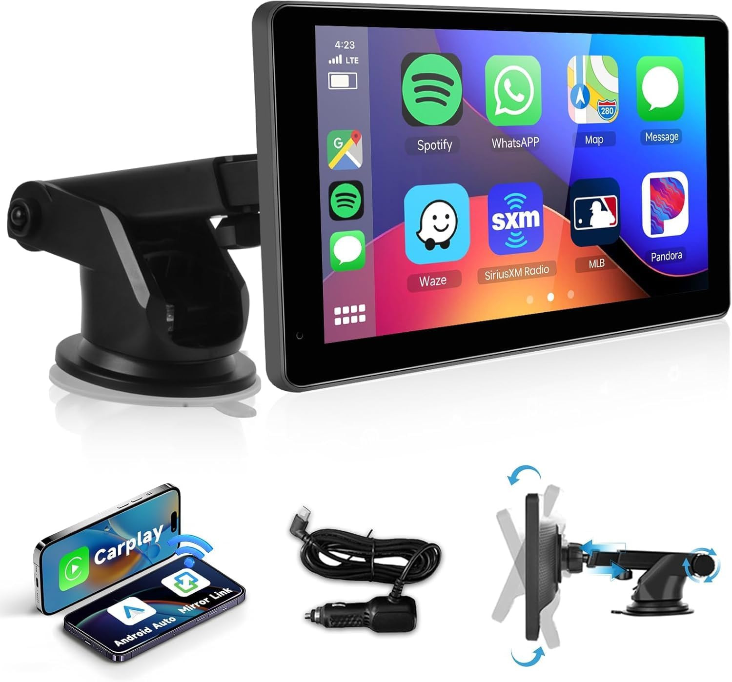 Podofo Wireless Carplay Screen for Car,7Inch 1080P HD IPS Touch Screen Portable