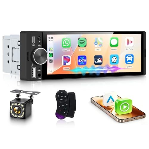 Single DIN Wireless Car Stereo with Wireless CarPlay & Android Auto, 6.28″ in