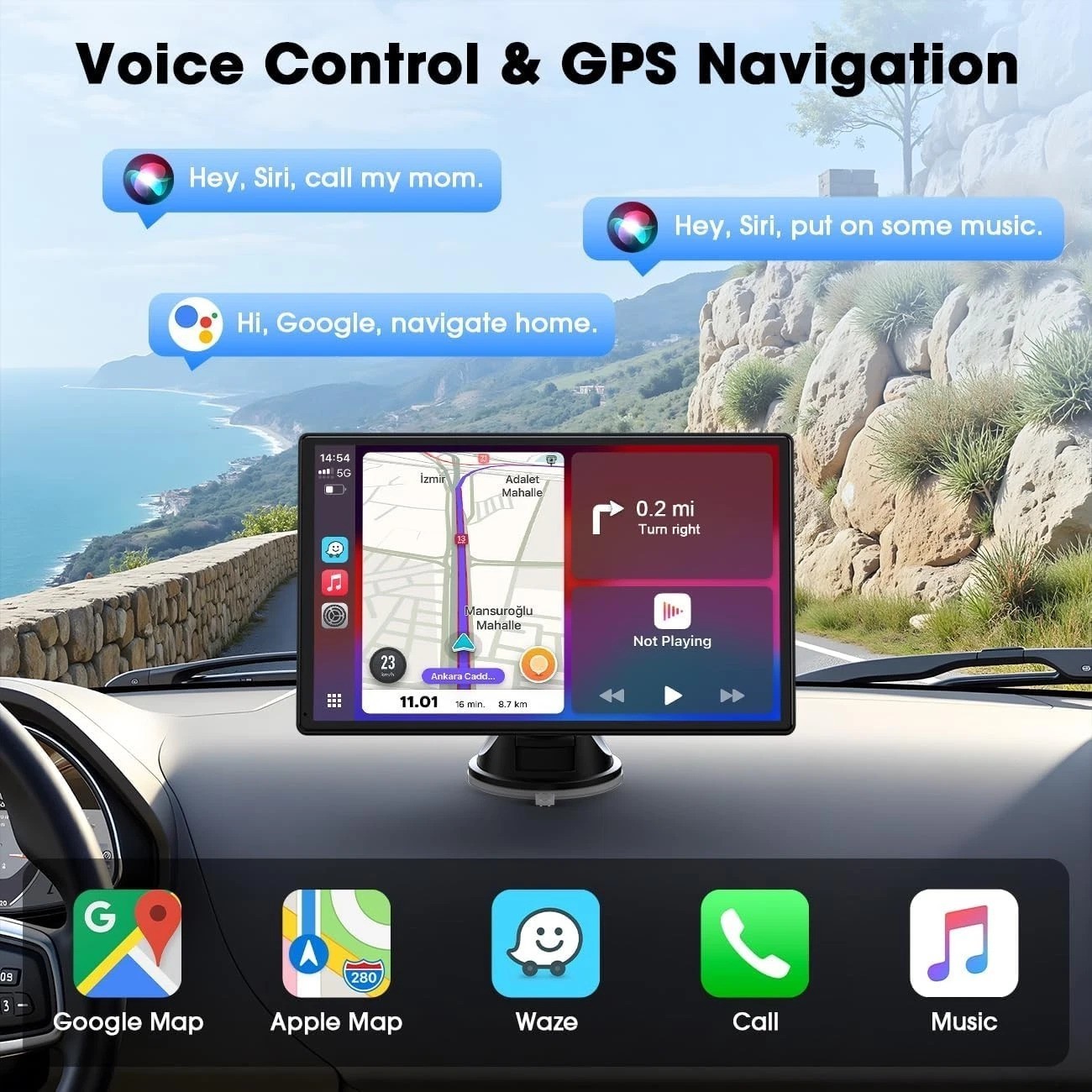 Upgrade 9 Inch CarPlay Screen Wireless Android Auto Portable Touchscreen GPS