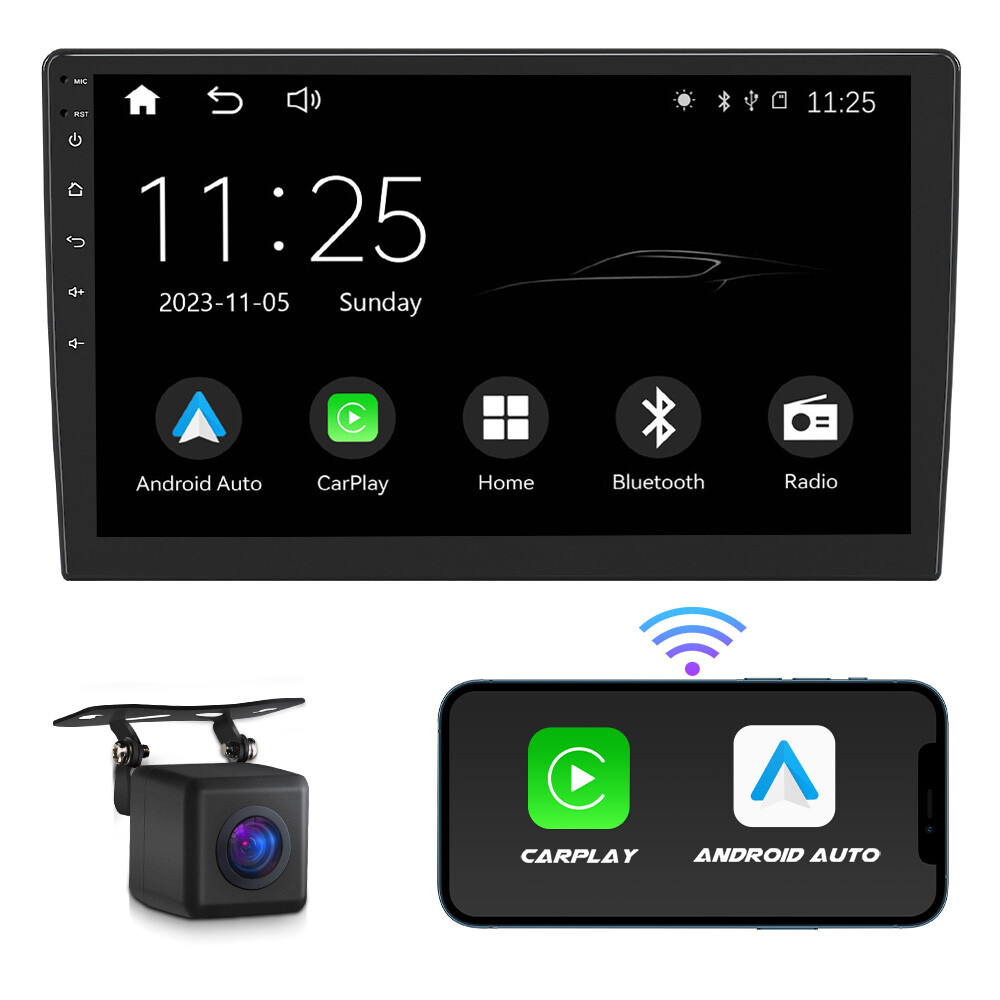 10.1 inch QLED Double DIN Wireless CarPlay Android Auto Car Stereo Radio RDS DSP
