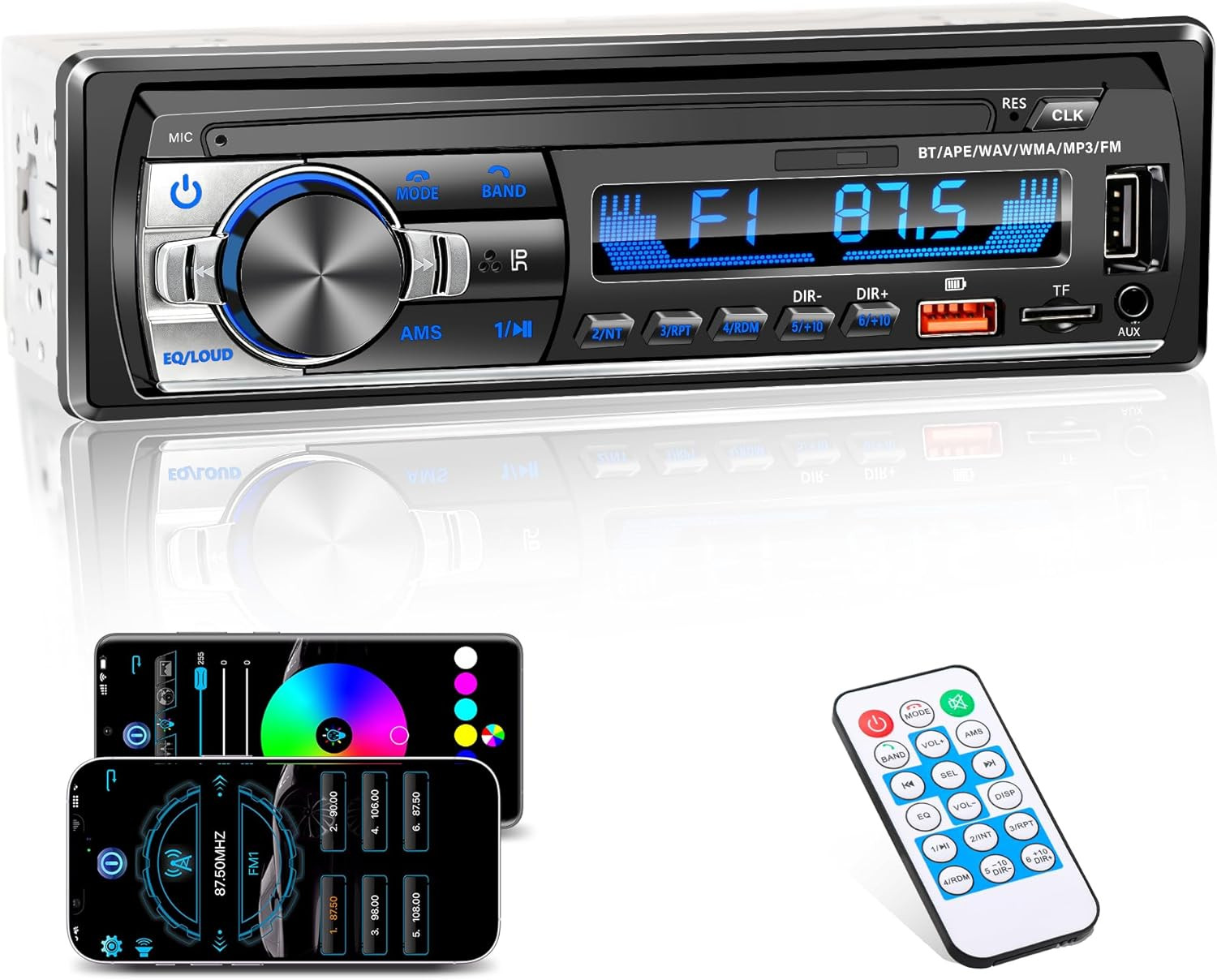 Single DIN Car Stereo Bluetooth, Car Radio Audio with Handsfree & App Control, 4