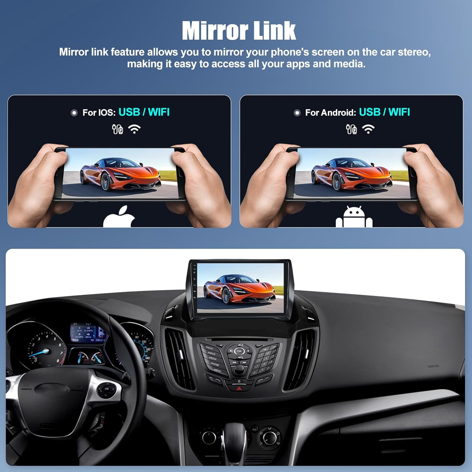 9” Car Radio For Ford Escape Kuga C-Max 13-17 Android 14 GPS NAVI BT USB 2G+32G