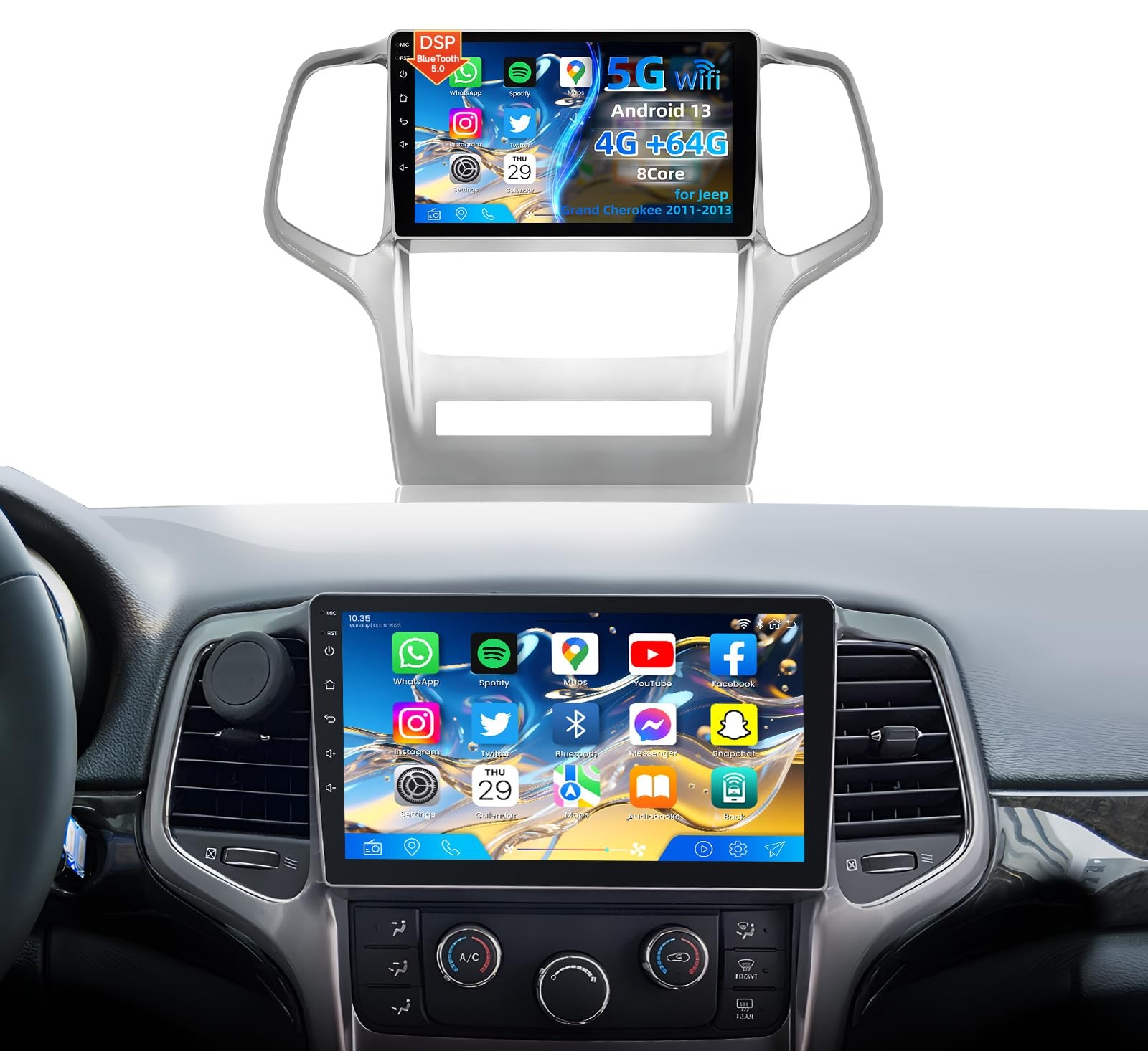 8Core 64G 9″Stereo Carplay 5G WiFi GPS FM SWC For Jeep Grand Cherokee 2011-2013