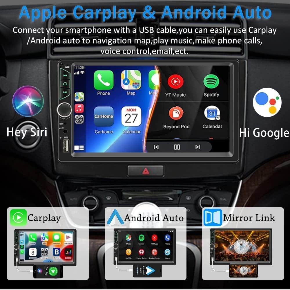 Double Din Car Stereo with Dash Cam,Compatible with Apple Carplay,Android Aut…