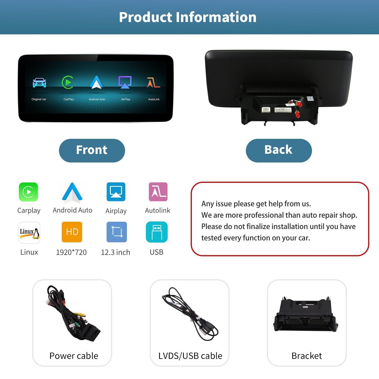 Wireless Carplay/Android Auto 12.3’Touch screen For Mercedes Benz NTG5.0 GLA CLA