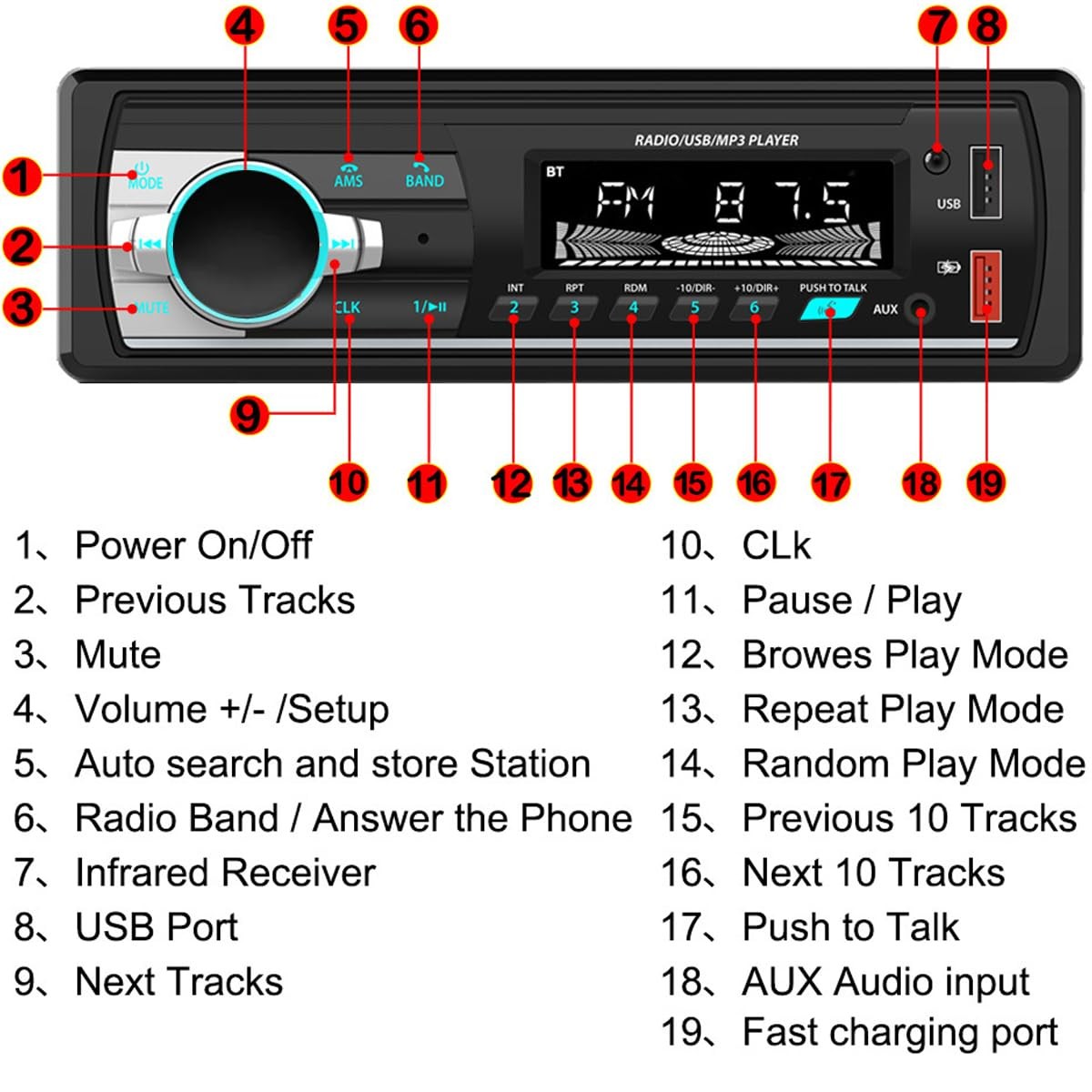 Aototeck Single DIN Car Stereo Bluetooth Hands-Free, 12V-24V Radio with…