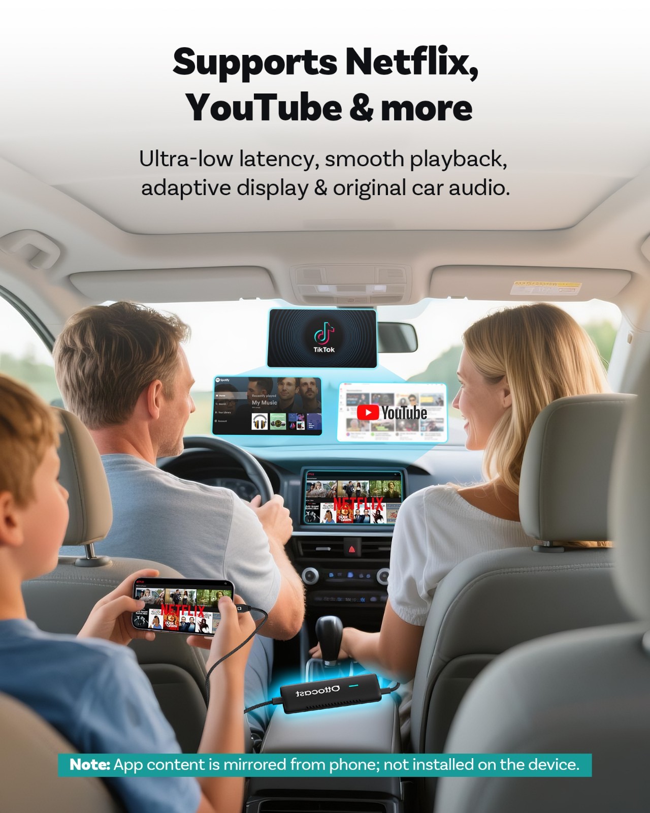 Ottocast Wireless CarPlay & MirrorLink Adapter for iPhone/Android Auto-Reconnect