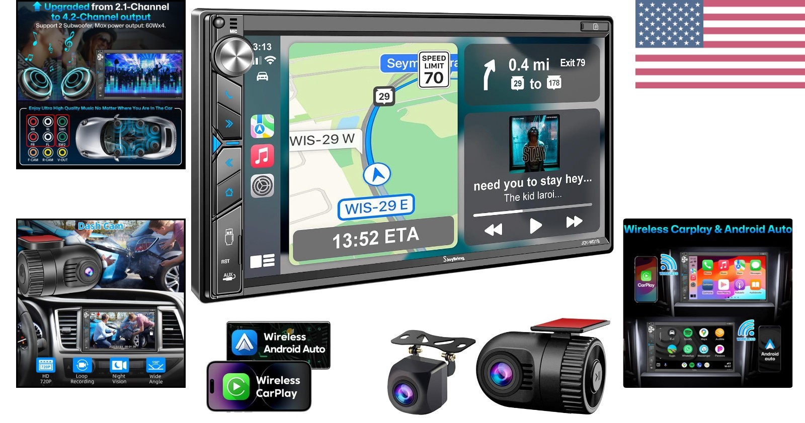 Double Din Car Stereo with Dash Cam – Voice Control Carplay, Android Auto, St…