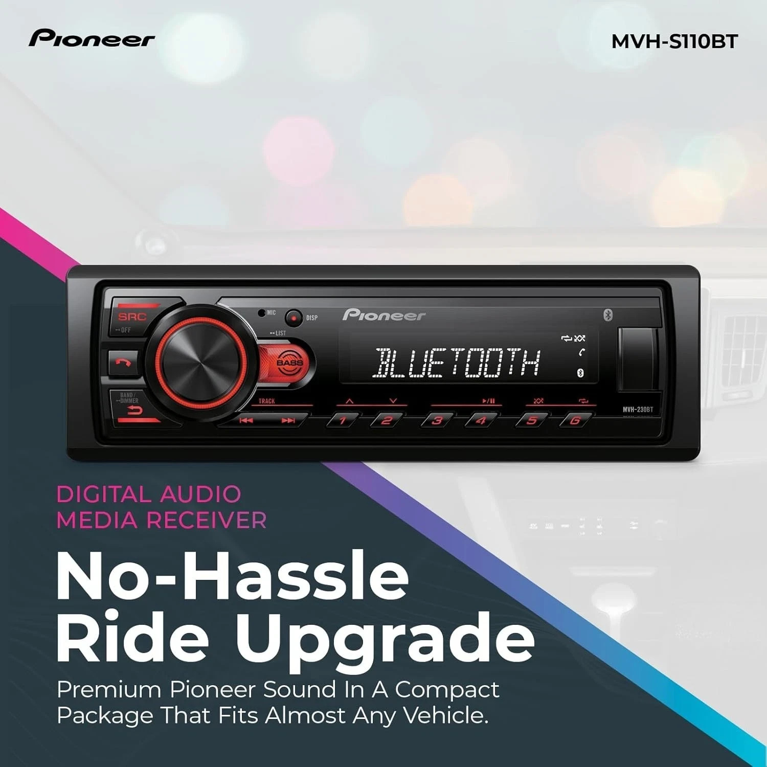 Pioneer MVH-S110BT 1-Din Digital Media Receiver Car Stereo – Bluetooth, Black
