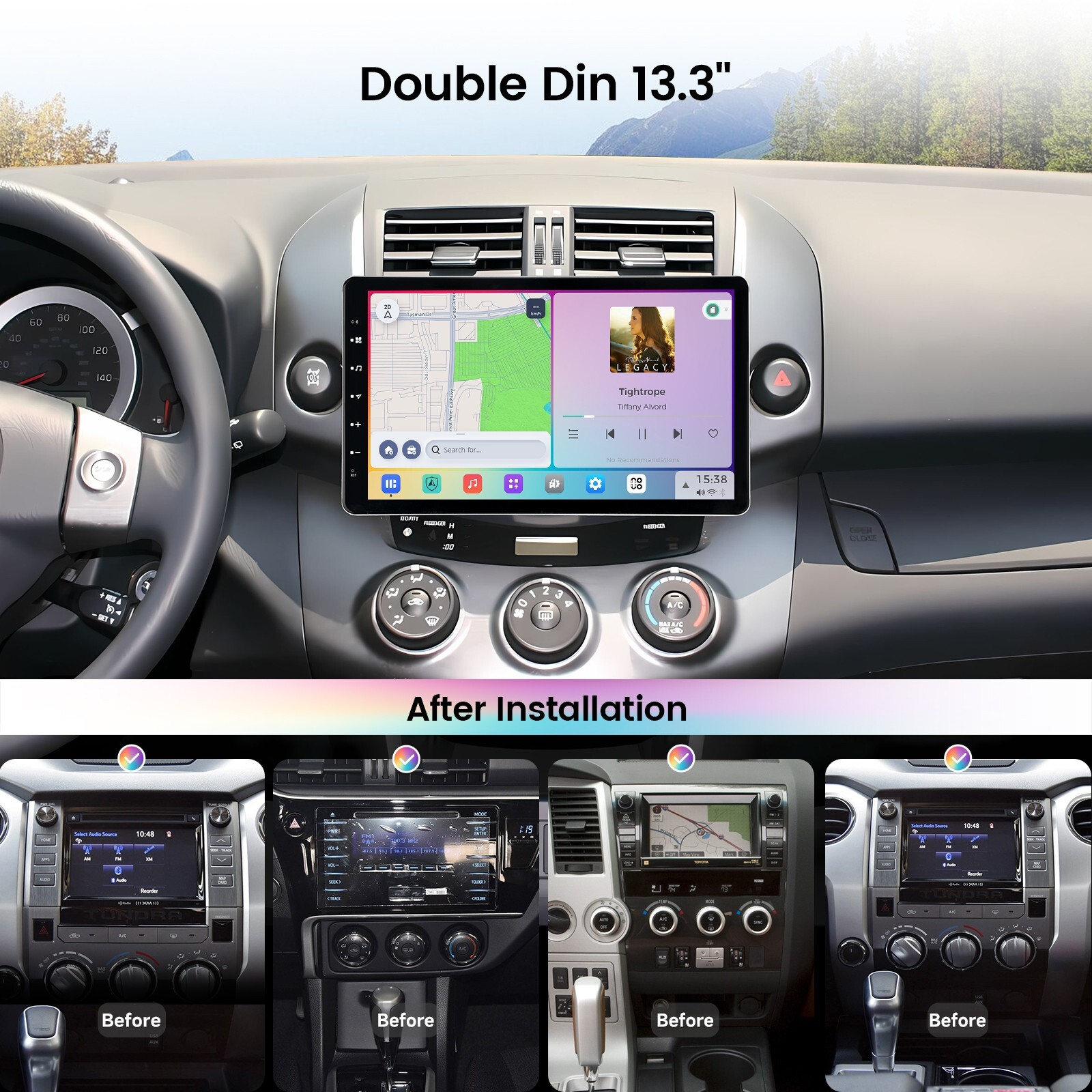 Dasaita 13.3“ Double Din Universal Car Stereo 2K QLED Screen Android 13 Radio
