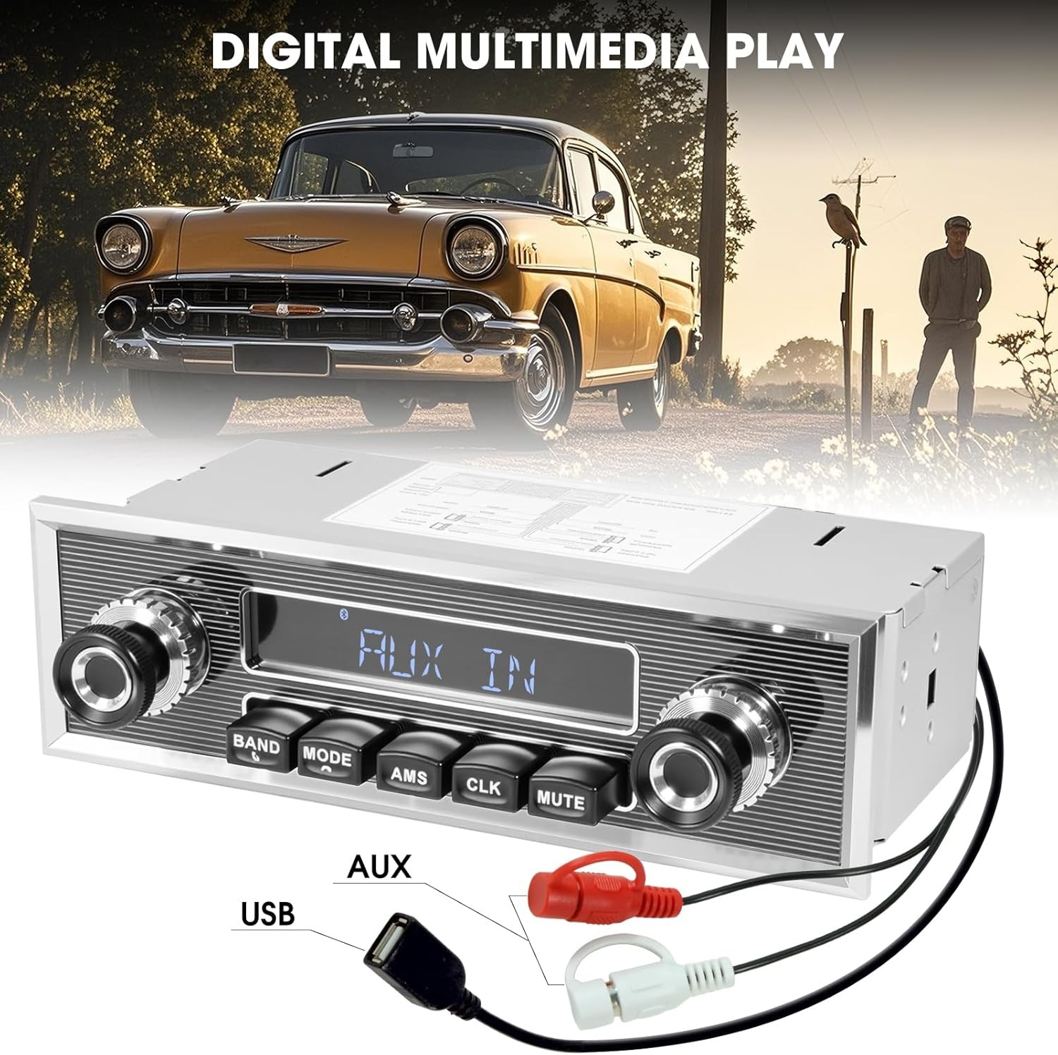 Bluetooth Retro Radio for Classic Vehicles: Single Din Vintage Stereo for Car –