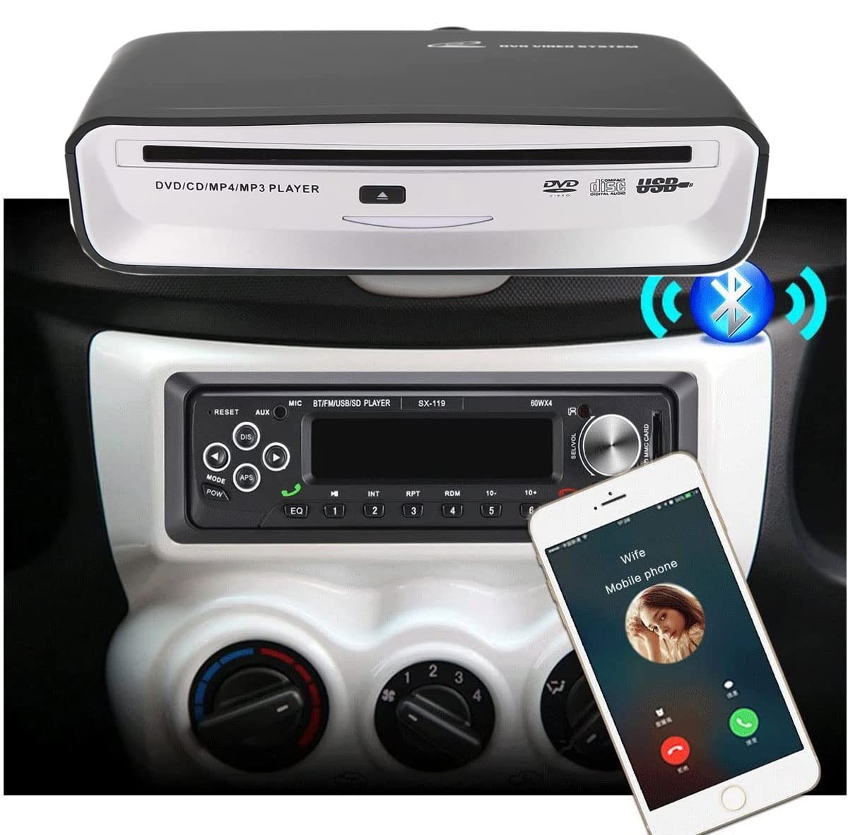 Portable Car CD Player | External USB Vehicle for Android black