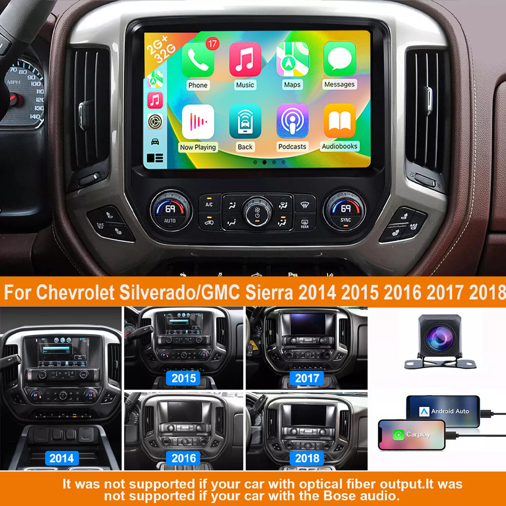 For 2014-2018 Chevrolet Silverado GMC Sierra Carplay Android 13 Car Stereo Radio