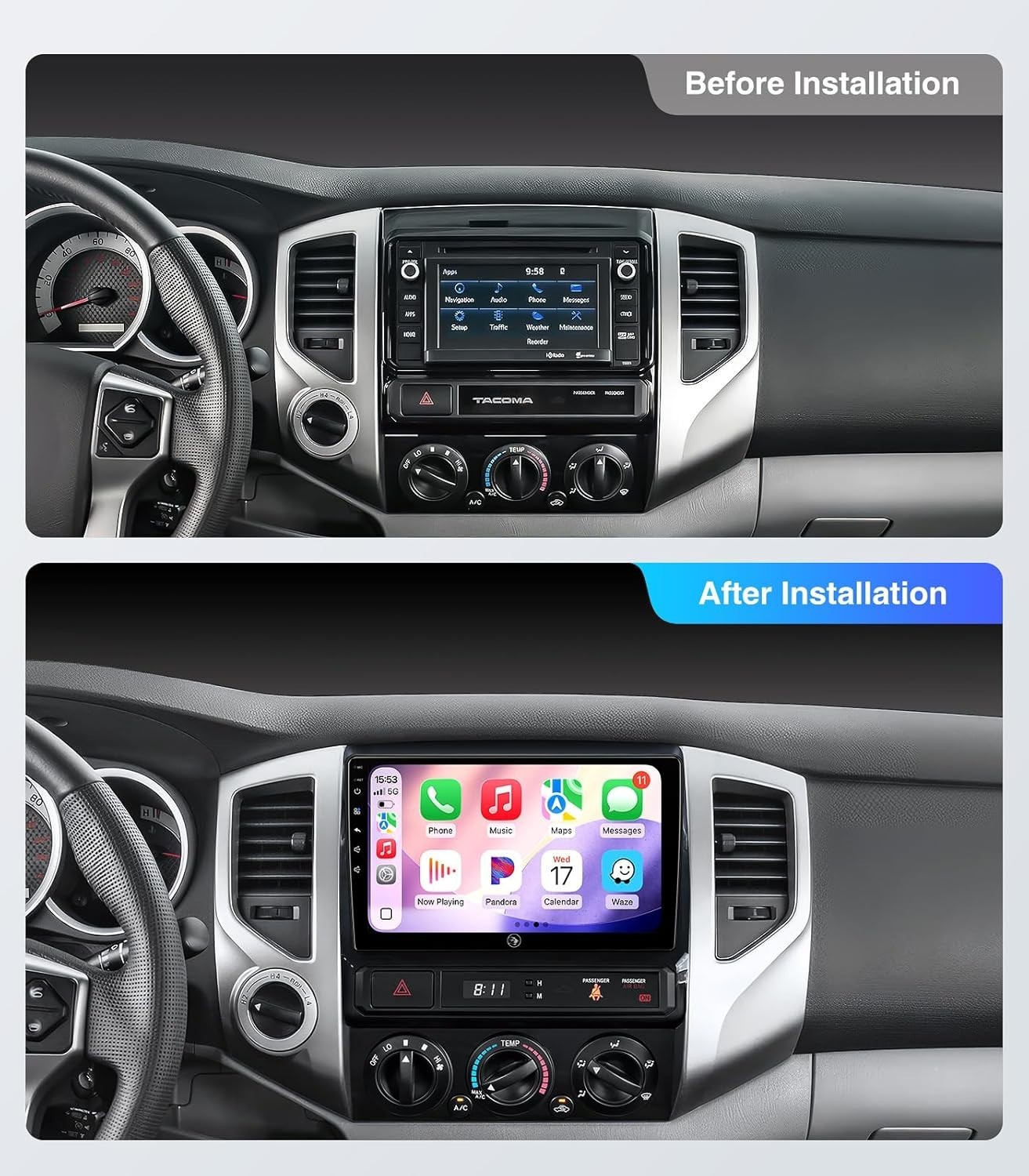 9″ 4+64G Android Auto Carplay Stereo for Toyota Tacoma 2005-2015; Free Camera