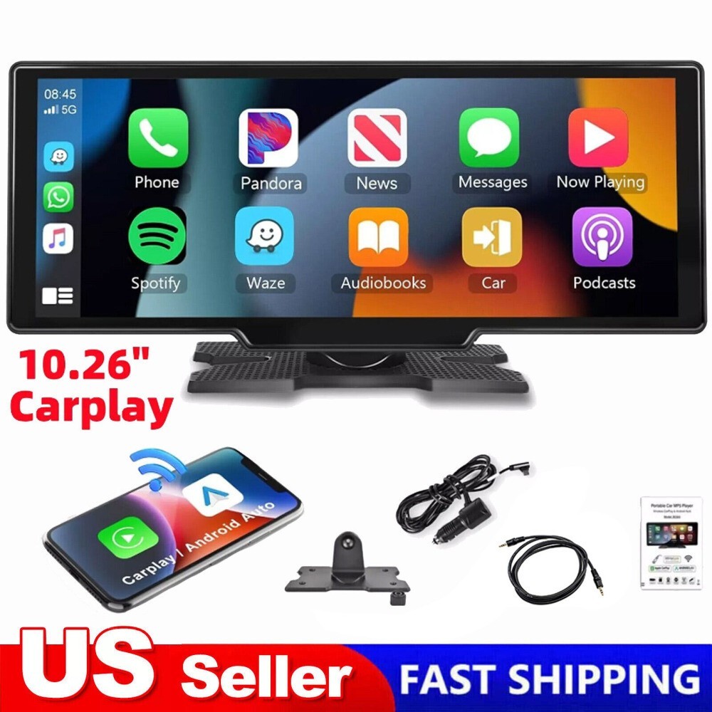 10.26″ 2K Car Portable Wireless Apple CarPlay Android Auto Touch Screen Radio FM