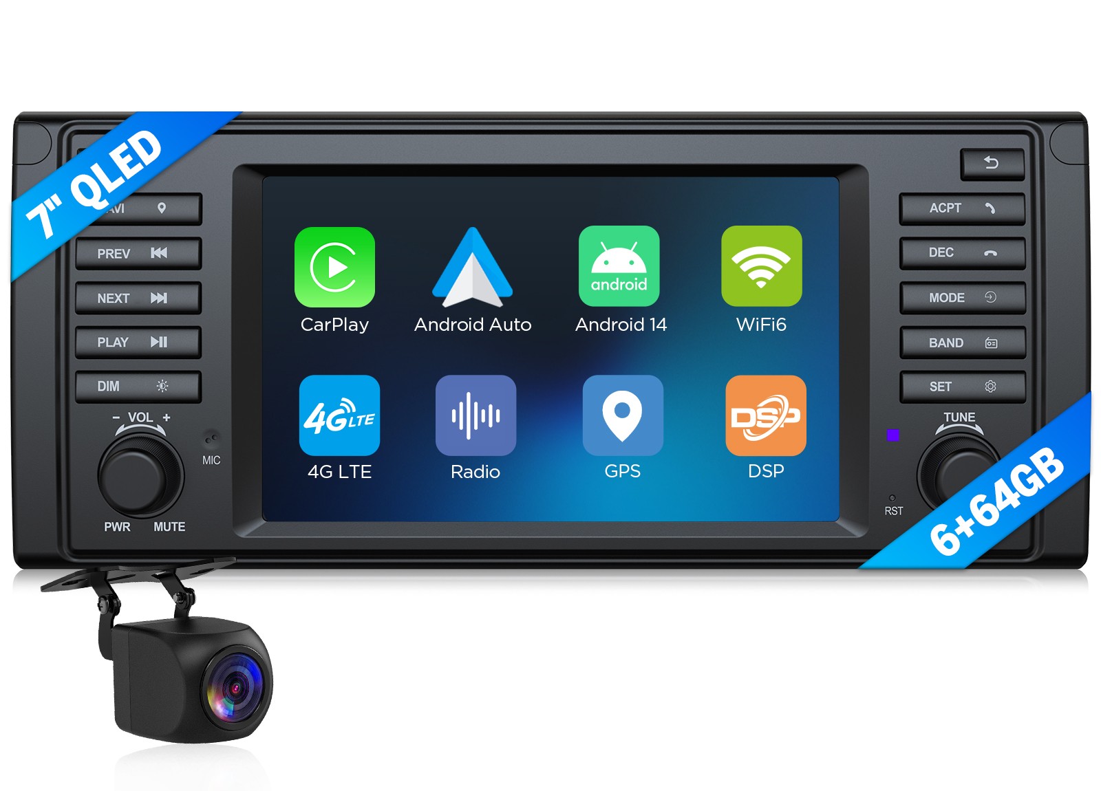 Eonon E39X7S for BMW E39 528i 530i 7″ QLED 6+64 Android 14 GPS Car Stereo 4G+CAM