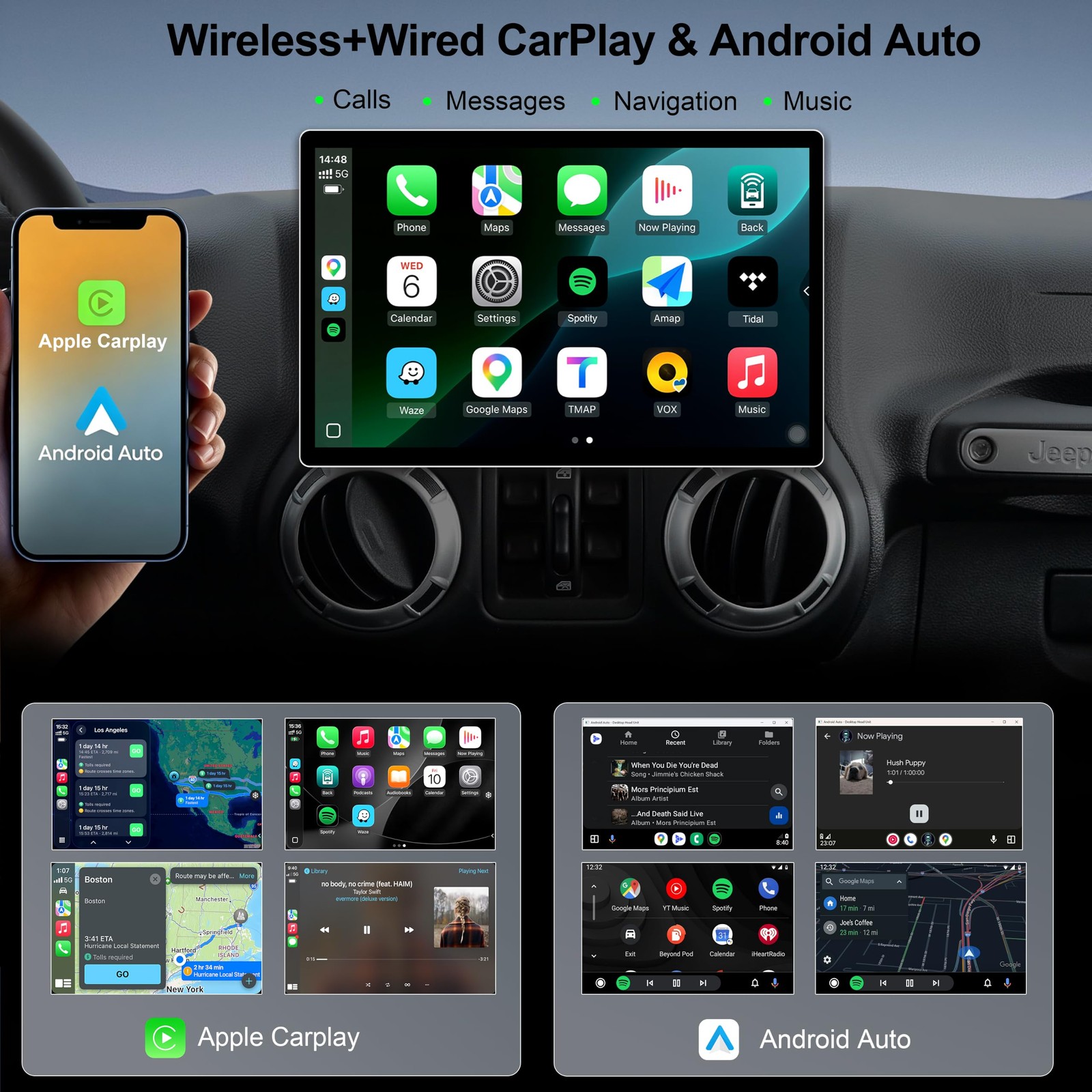 11.5″ 8 Core 2K Touchscreen Wireless Carplay Stereo for 2007-2018 Jeep Wrangler
