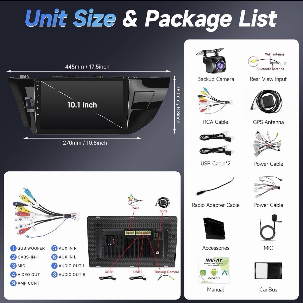 64G Android13 8CORE Stereo Radio DSP For Toyota Corolla 2014-2016 Apple Carplay