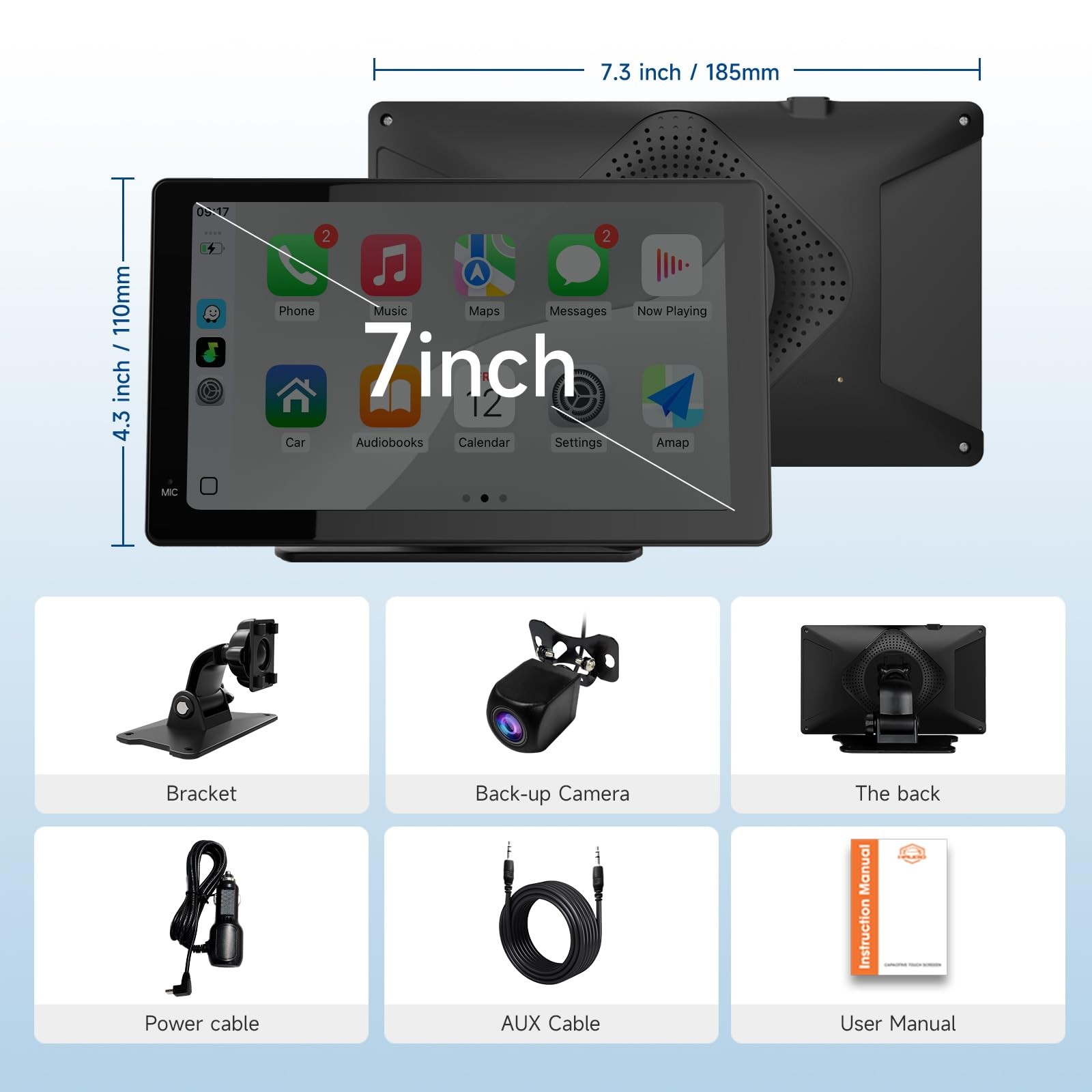 Estéreo Inalámbrico Para Coche Pantalla Táctil HD 7″ con CarPlay y Android Auto
