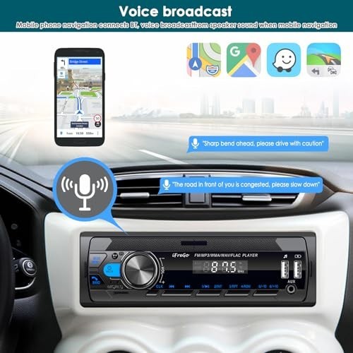Single DIN Bluetooth Car Stereo – FM Radio, USB/SD/AUX, MP3 Player, Fast Charge,