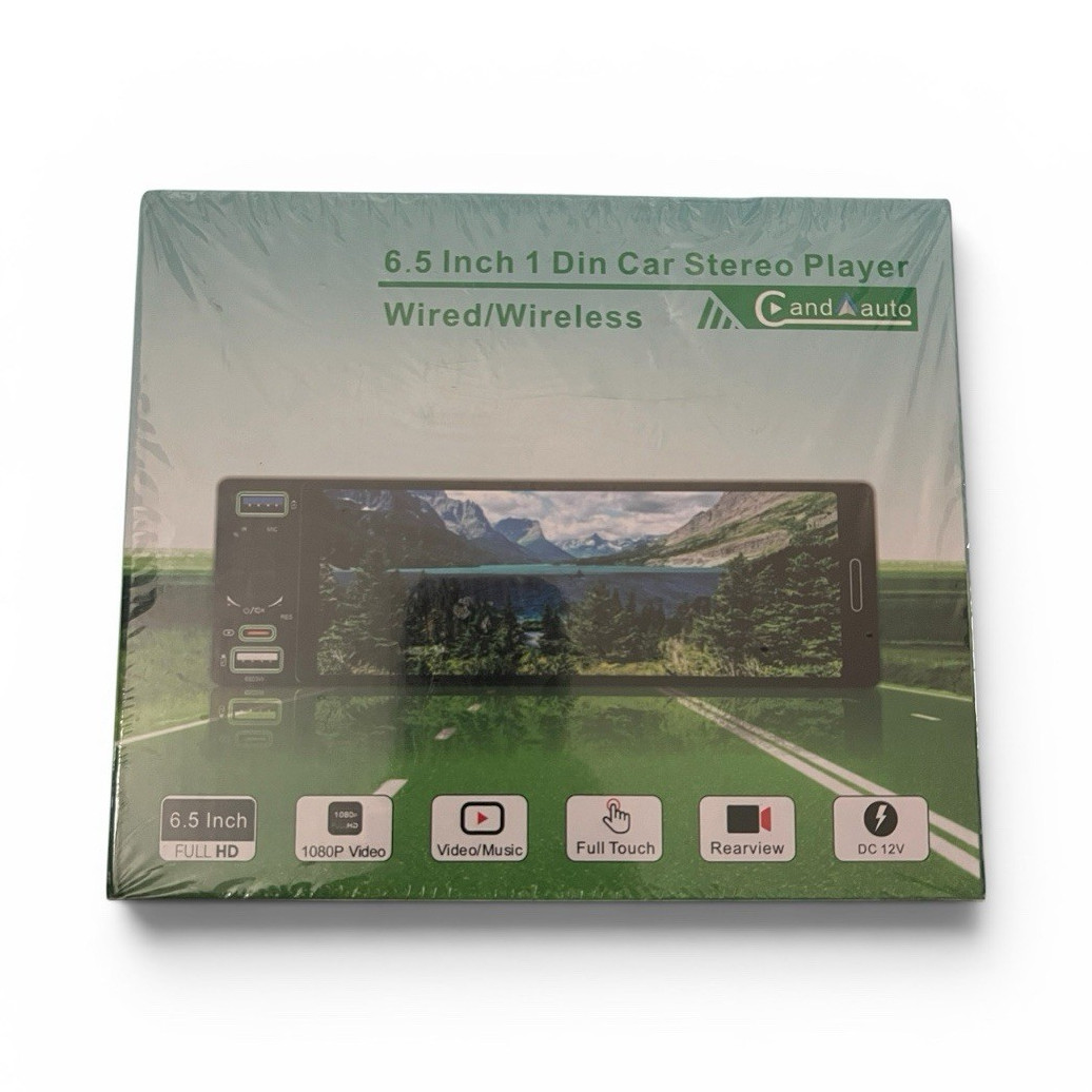 CandAuto 6.5 Inch 1 DIN Car Stereo Full Touch 1080P Video FM Rearview