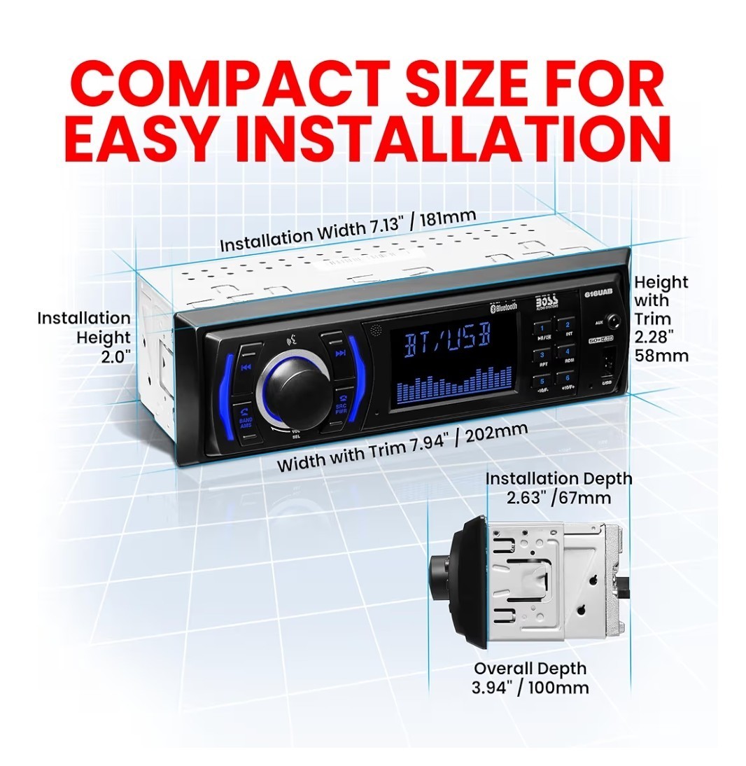 BOSS Audio Systems 616UAB single-DIN Car Stereo Receiver used no box